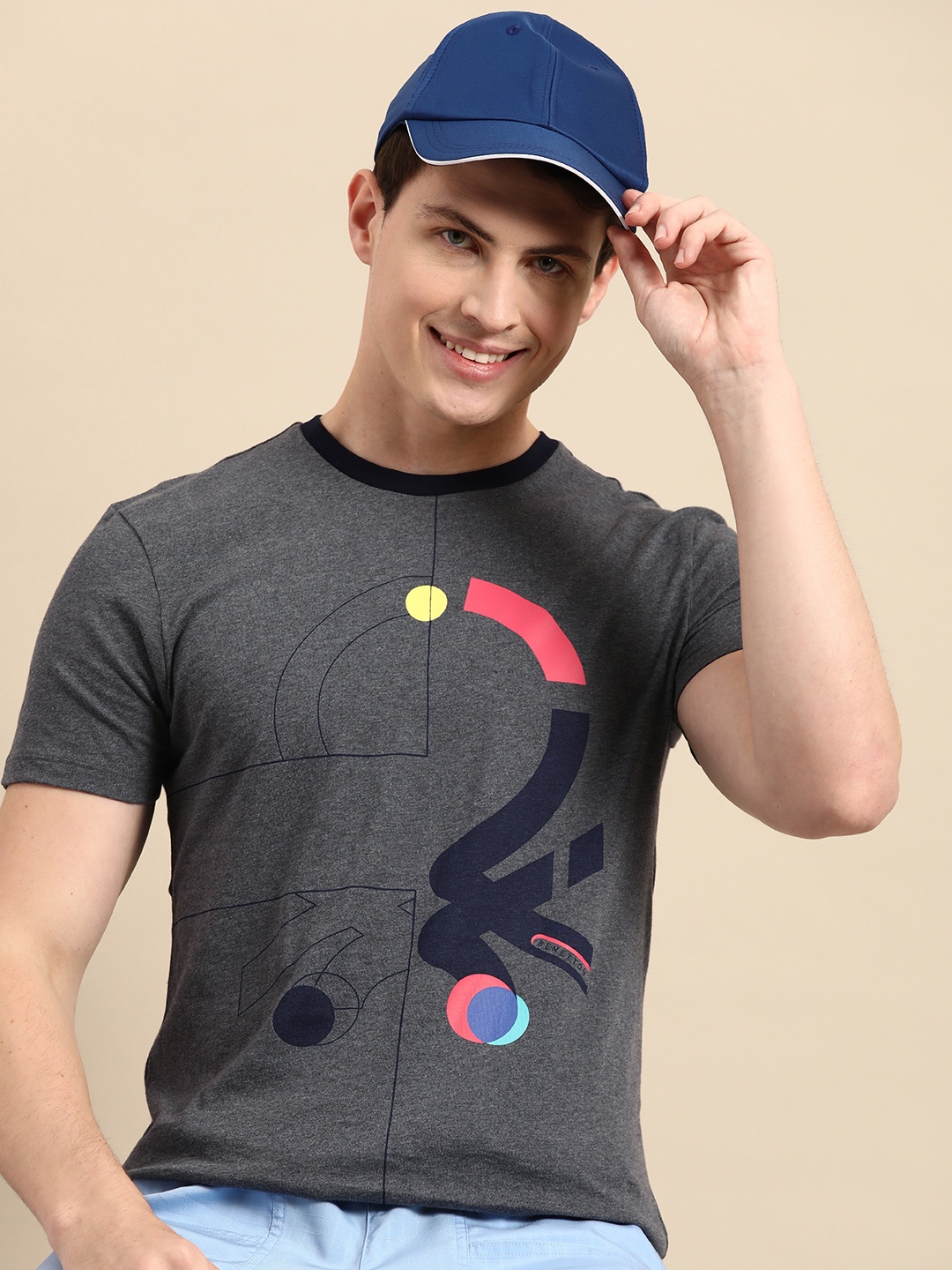 

United Colors of Benetton Printed Pure Cotton T-shirt, Charcoal