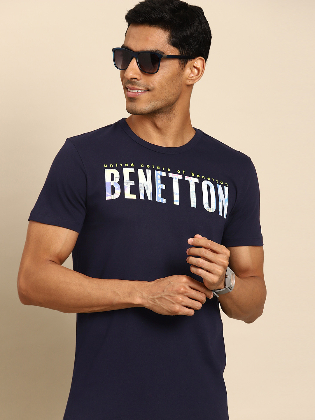 

United Colors of Benetton Printed Pure Cotton T-shirt, Navy blue
