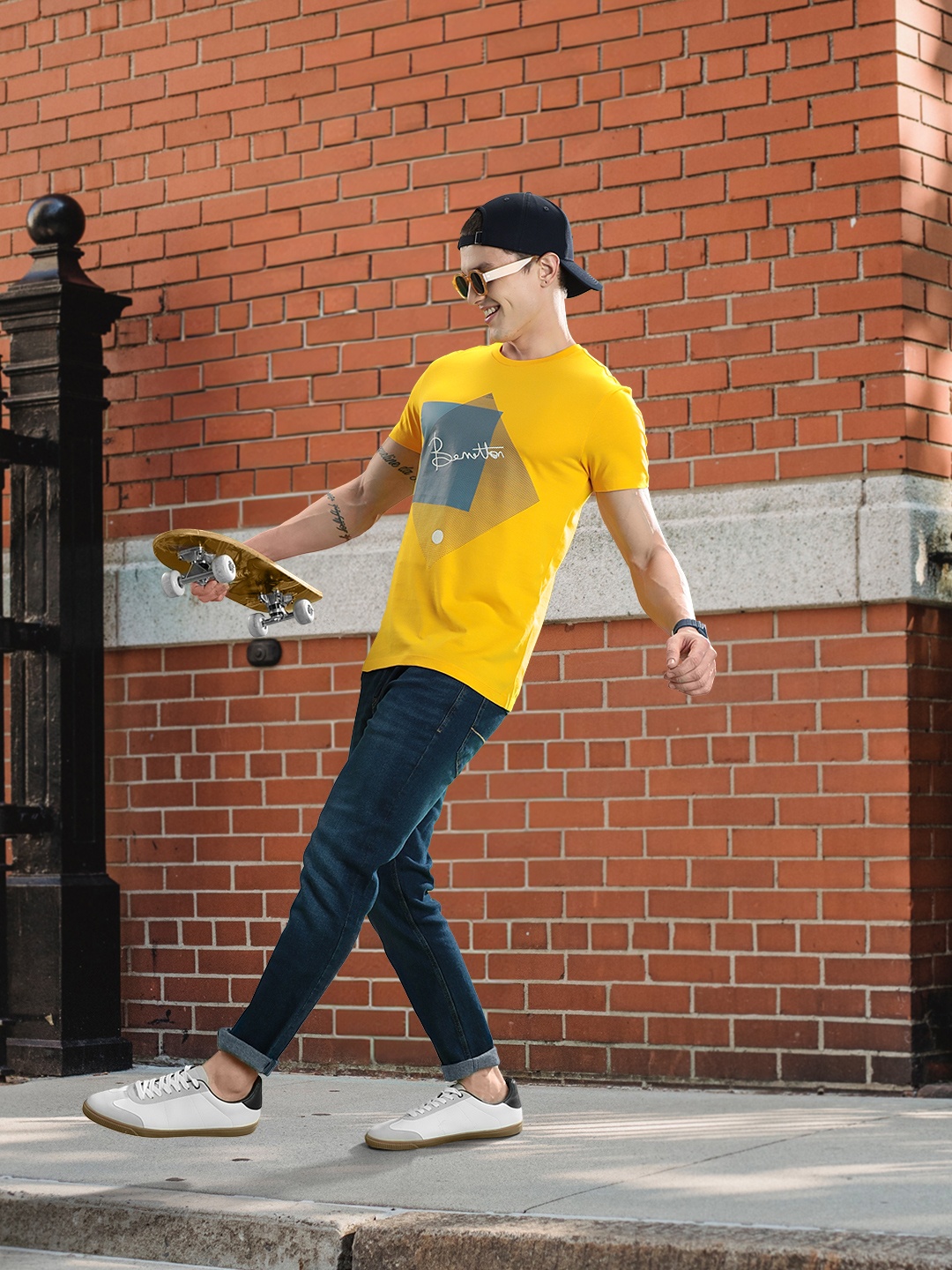 

United Colors of Benetton Brand Logo Printed Pure Cotton T-shirt, Yellow