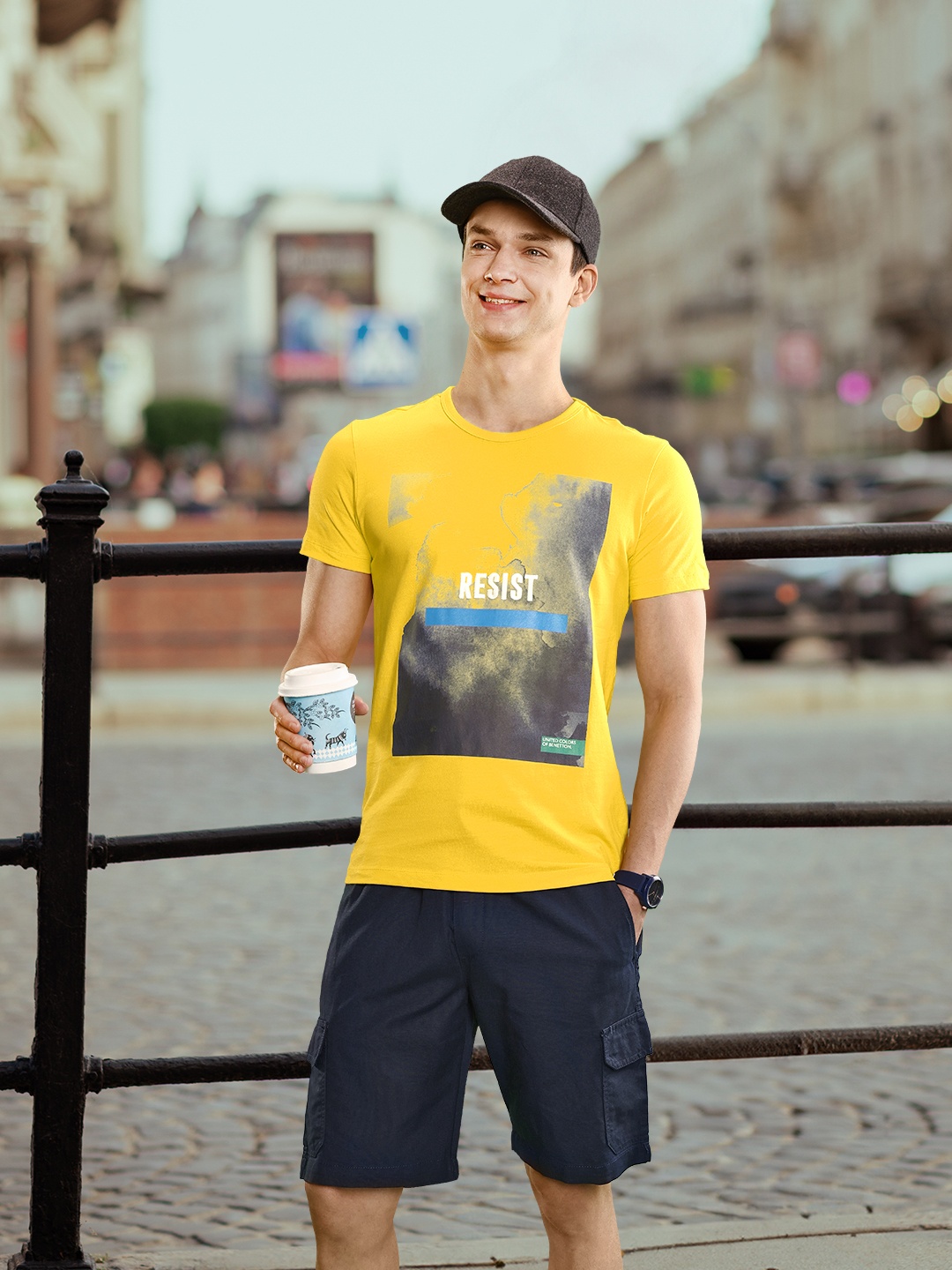 United Colors of Benetton Printed Pure Cotton T-shirt, Yellow