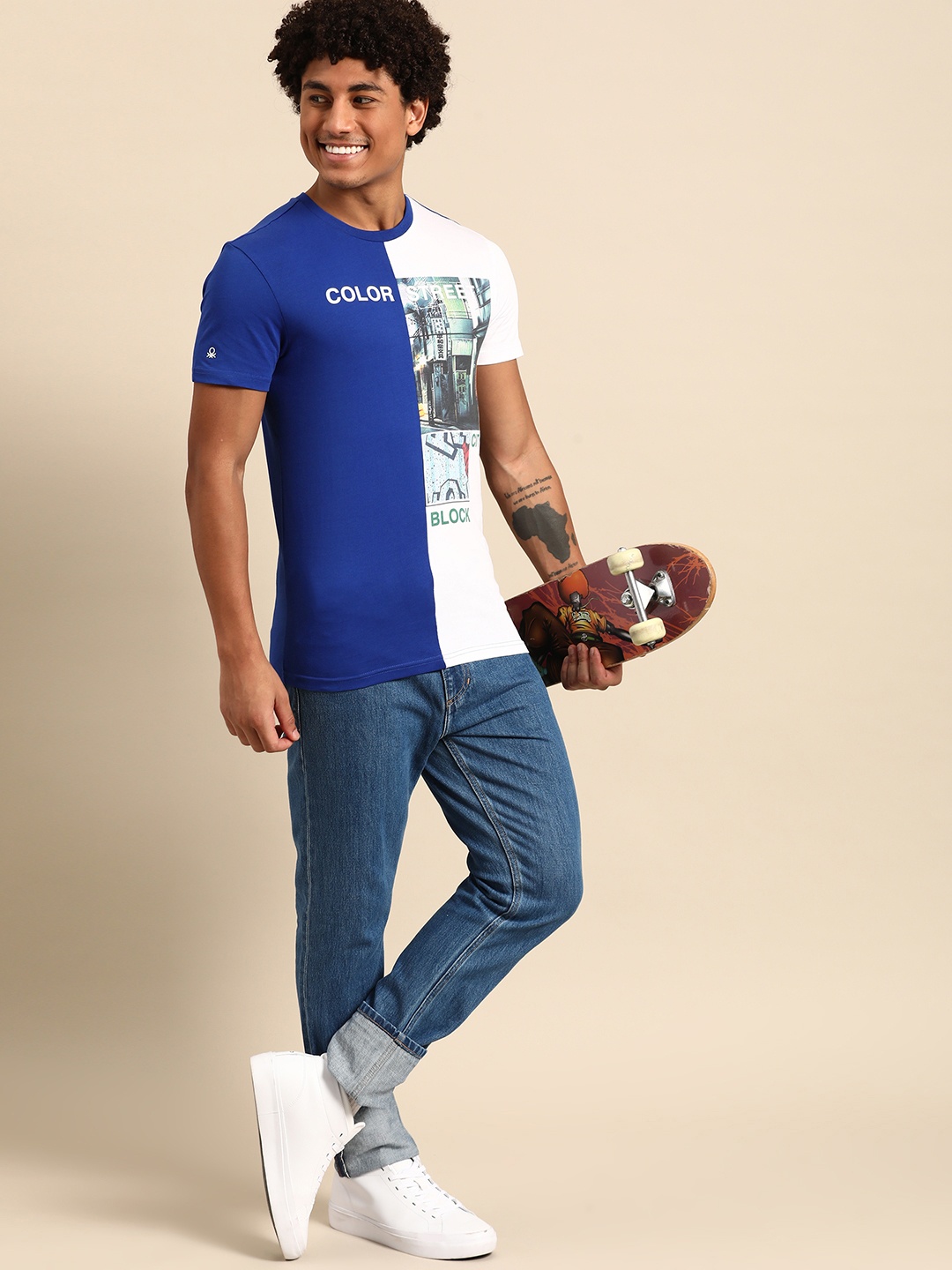 

United Colors of Benetton Printed Pure Cotton T-shirt, Blue