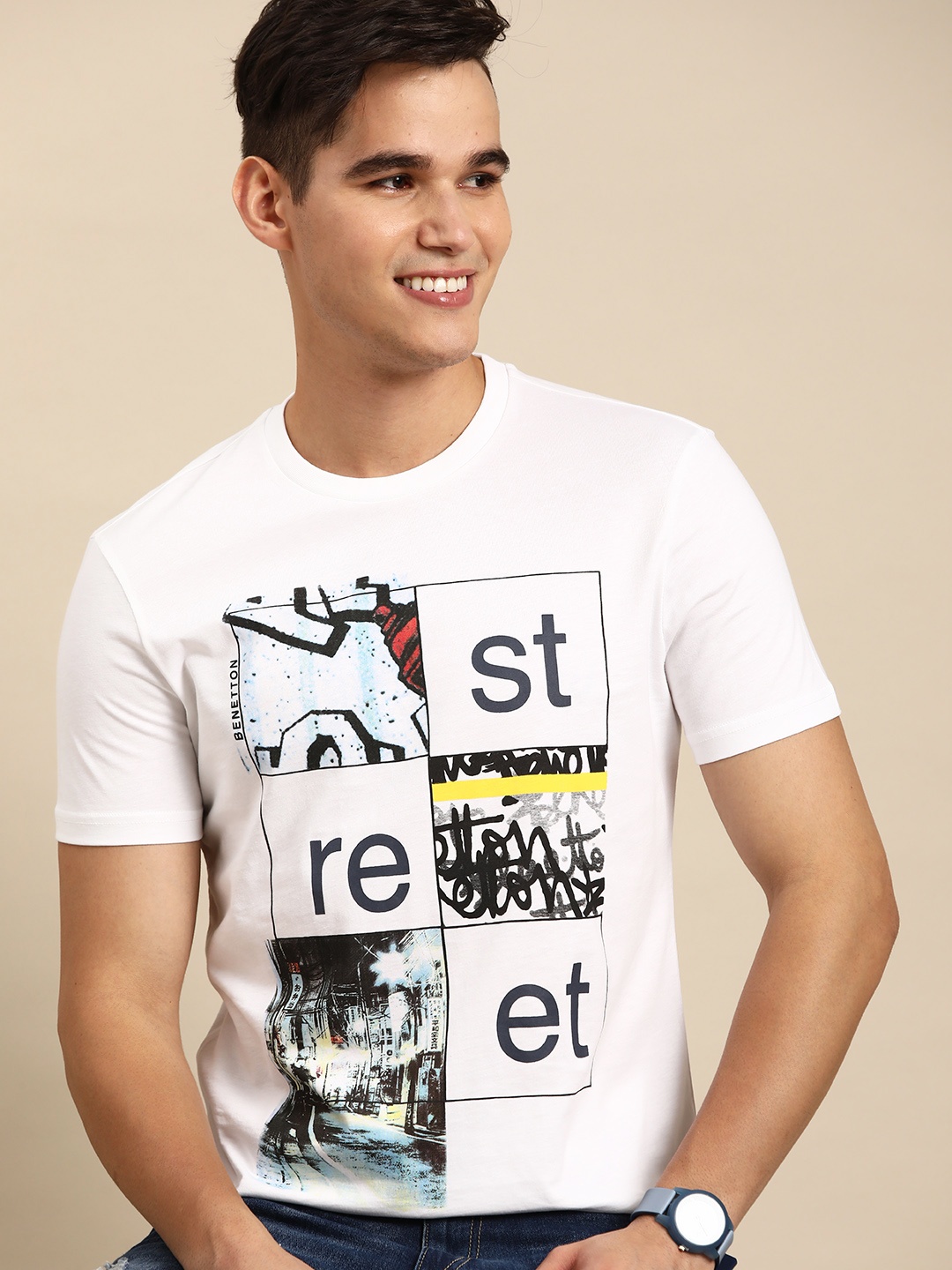 

United Colors of Benetton Printed Pure Cotton T-shirt, White