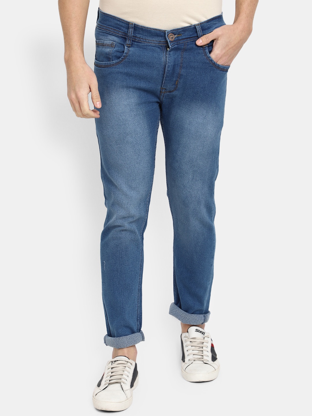 

V-Mart Men Mid-Rise Stretchable Heavy Fade Cotton Jeans, Blue