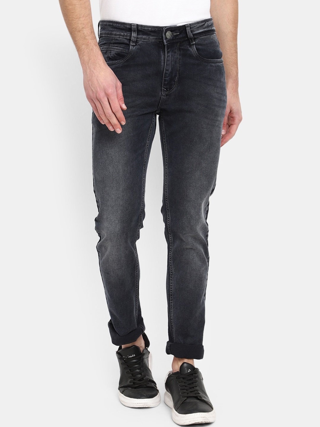 

V-Mart Men Mid-Rise Stretchable Light Fade Cotton Jeans, Grey