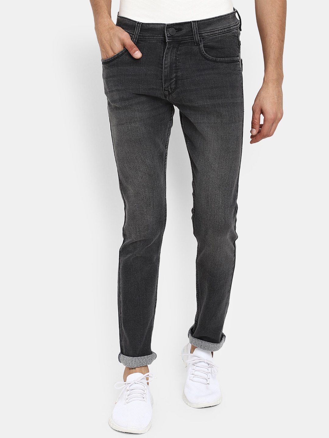 

V-Mart Men Mid-Rise Stretchable Light Fade Cotton Jeans, Grey