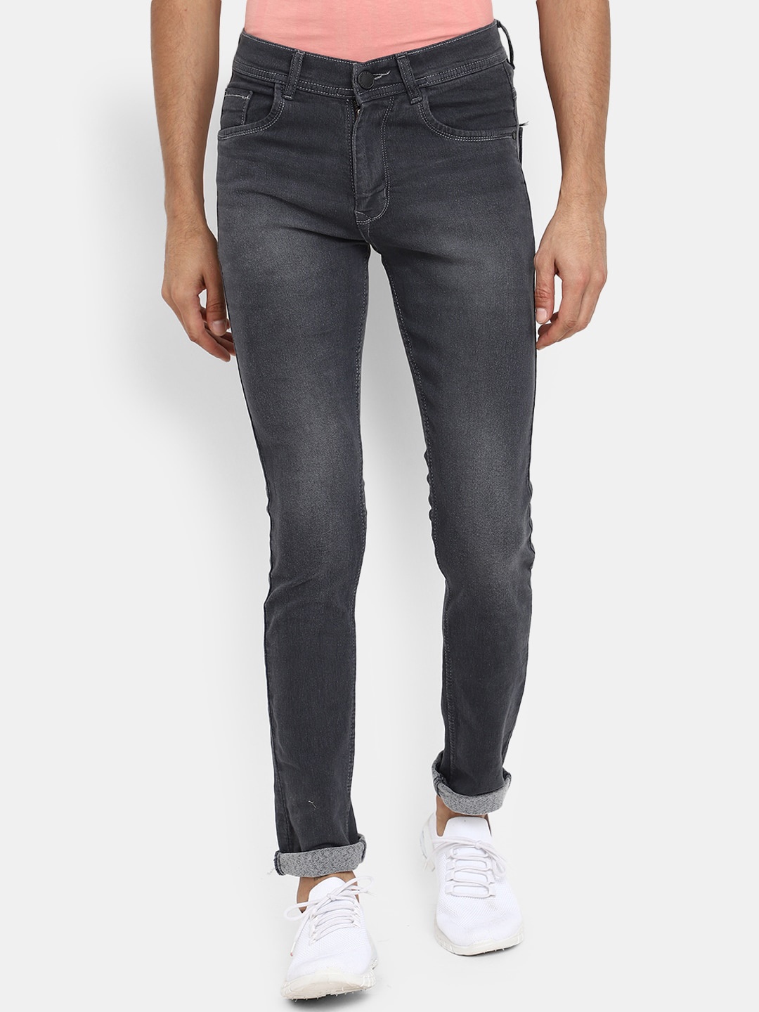 

V-Mart Men Mid-Rise Stretchable Light Fade Cotton Jeans, Grey