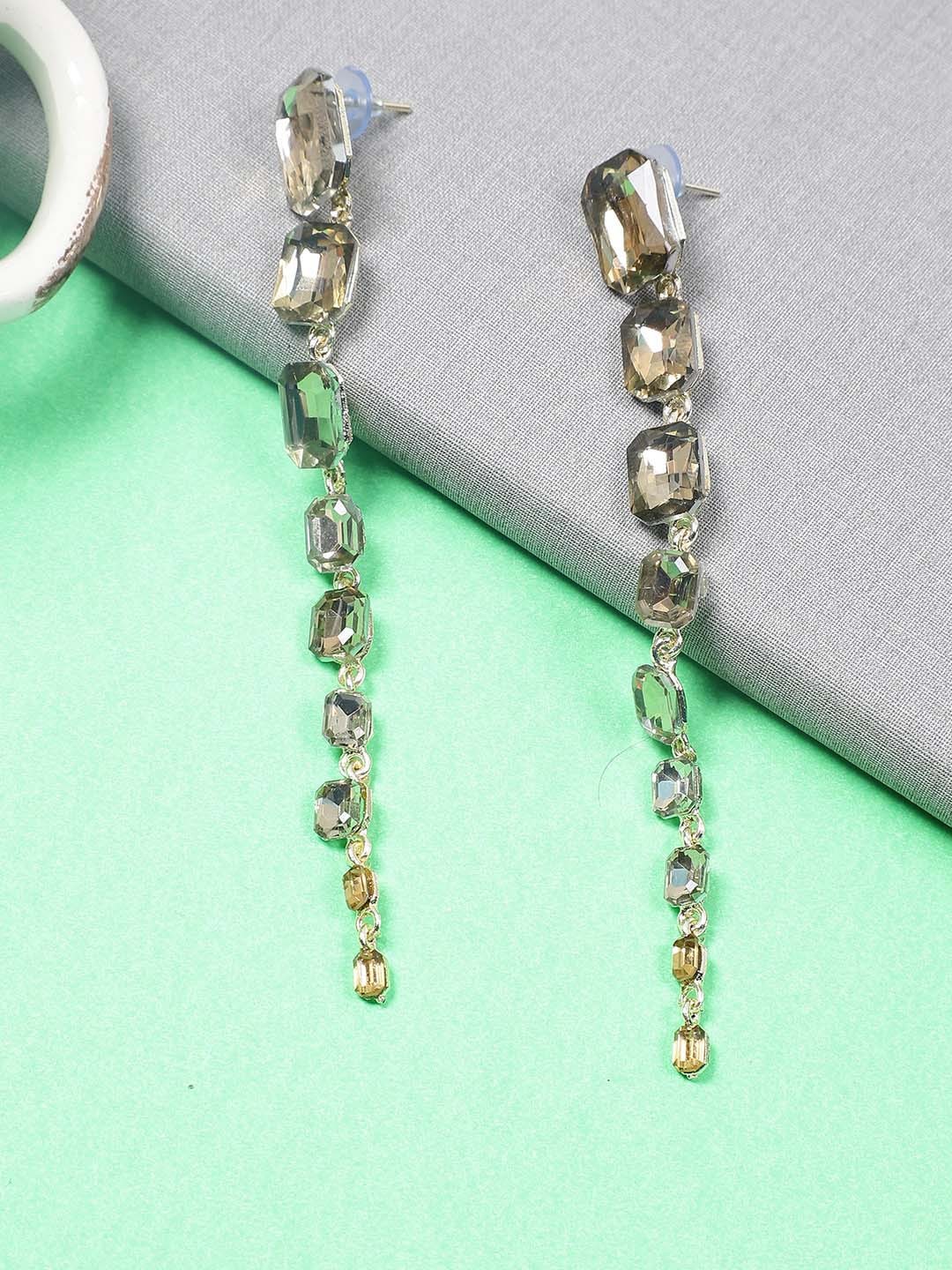 

STEORRA JEWELS Gold-Plated Stone Studded Drop Earrings, White