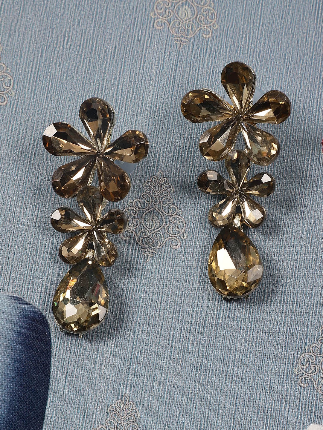 

STEORRA JEWELS Gold-Plated Floral Drop Earrings, Brown