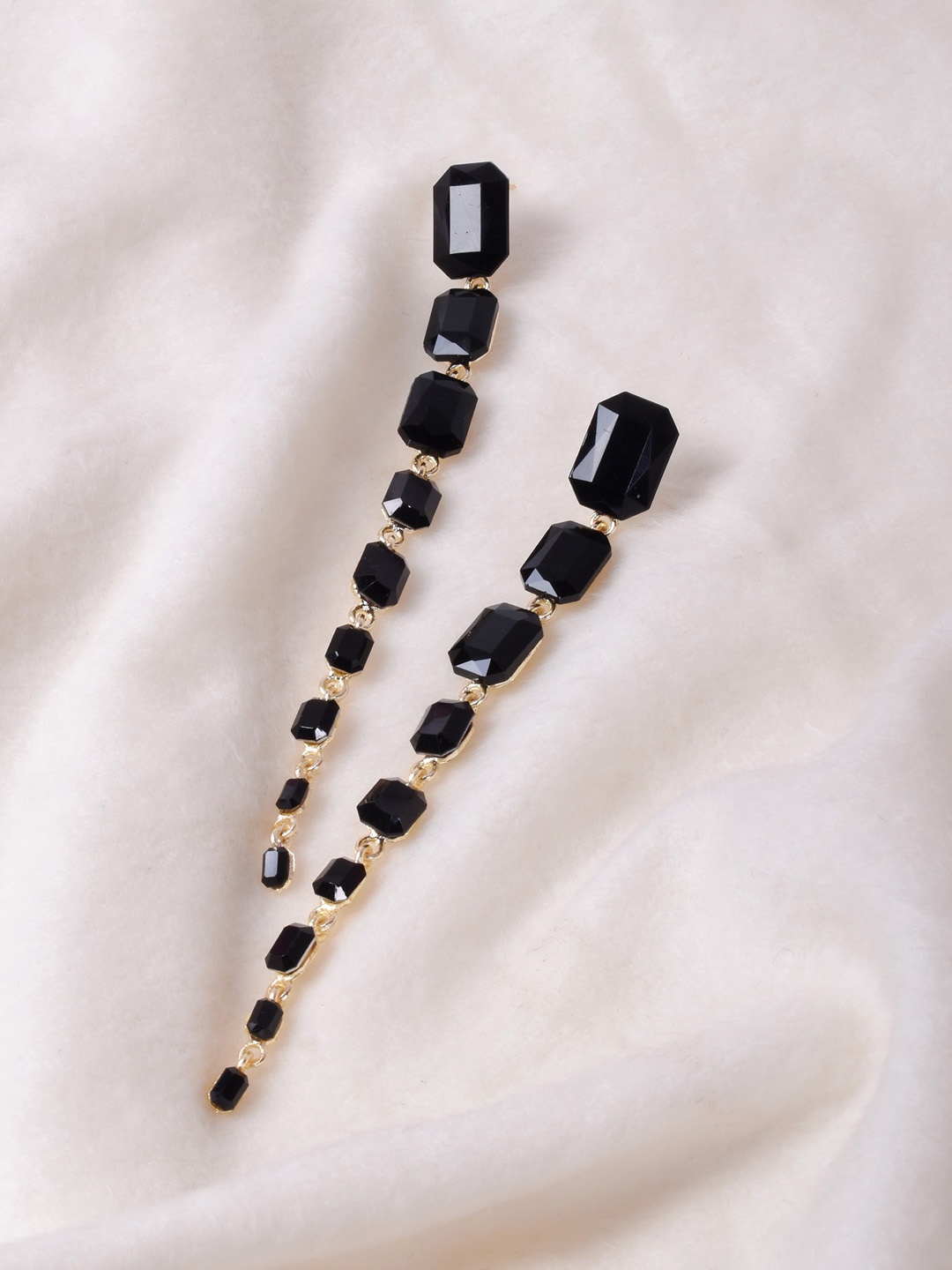 

STEORRA JEWELS Stone Studded Gold-Plated Drop Earrings, Black