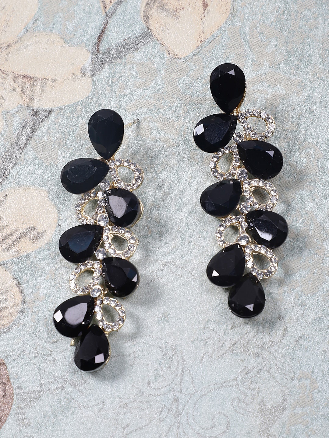 STEORRA JEWELS Silver Plated Contemporary Drop Earrings, Black