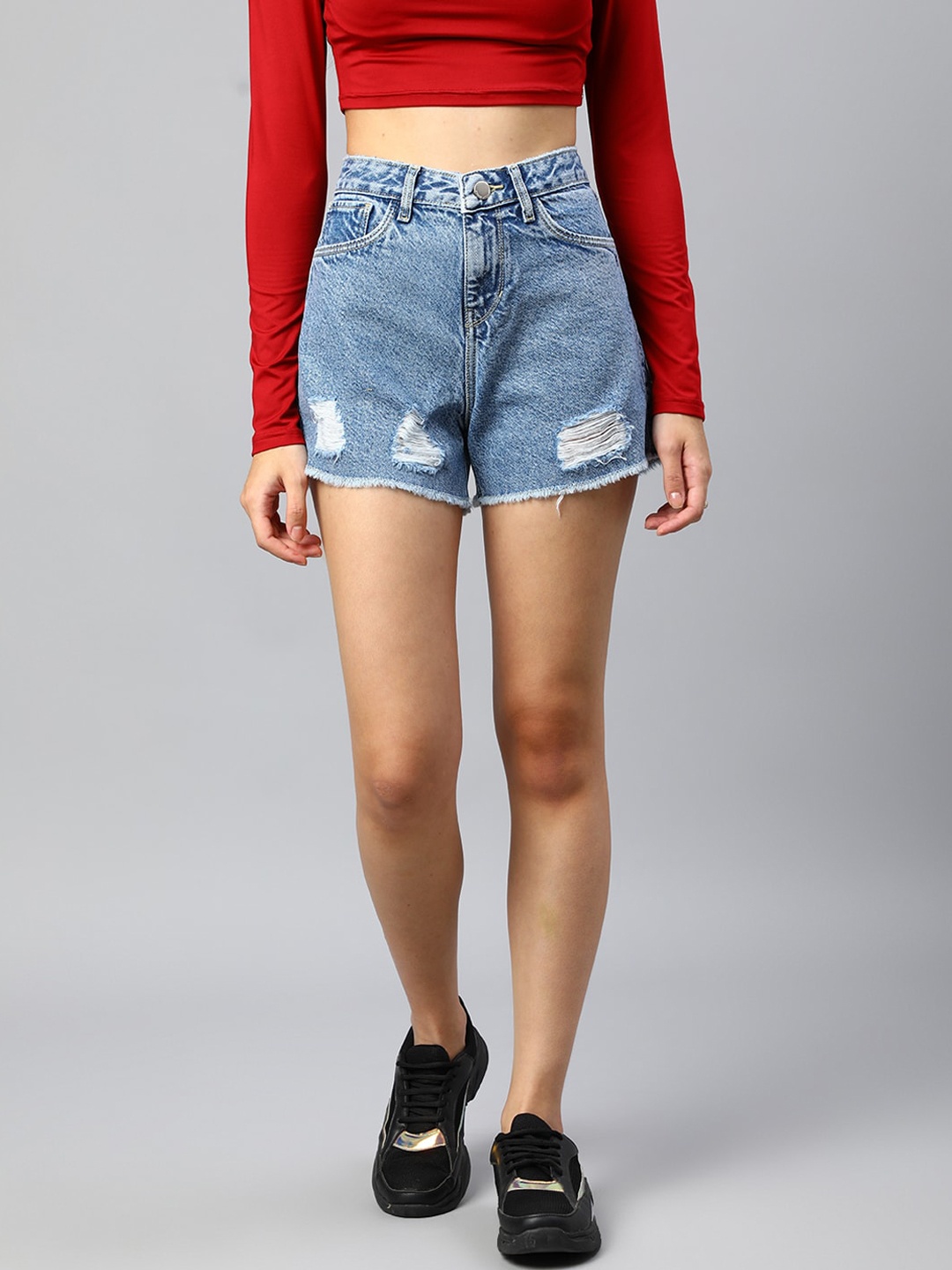 

Xpose Women Distressed High-Rise Denim Shorts, Blue