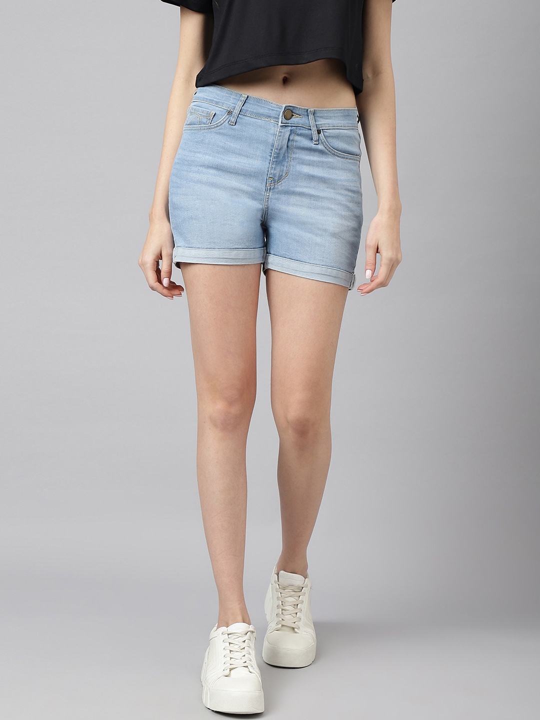 

Xpose Women Washed High-Rise Denim Shorts, Blue