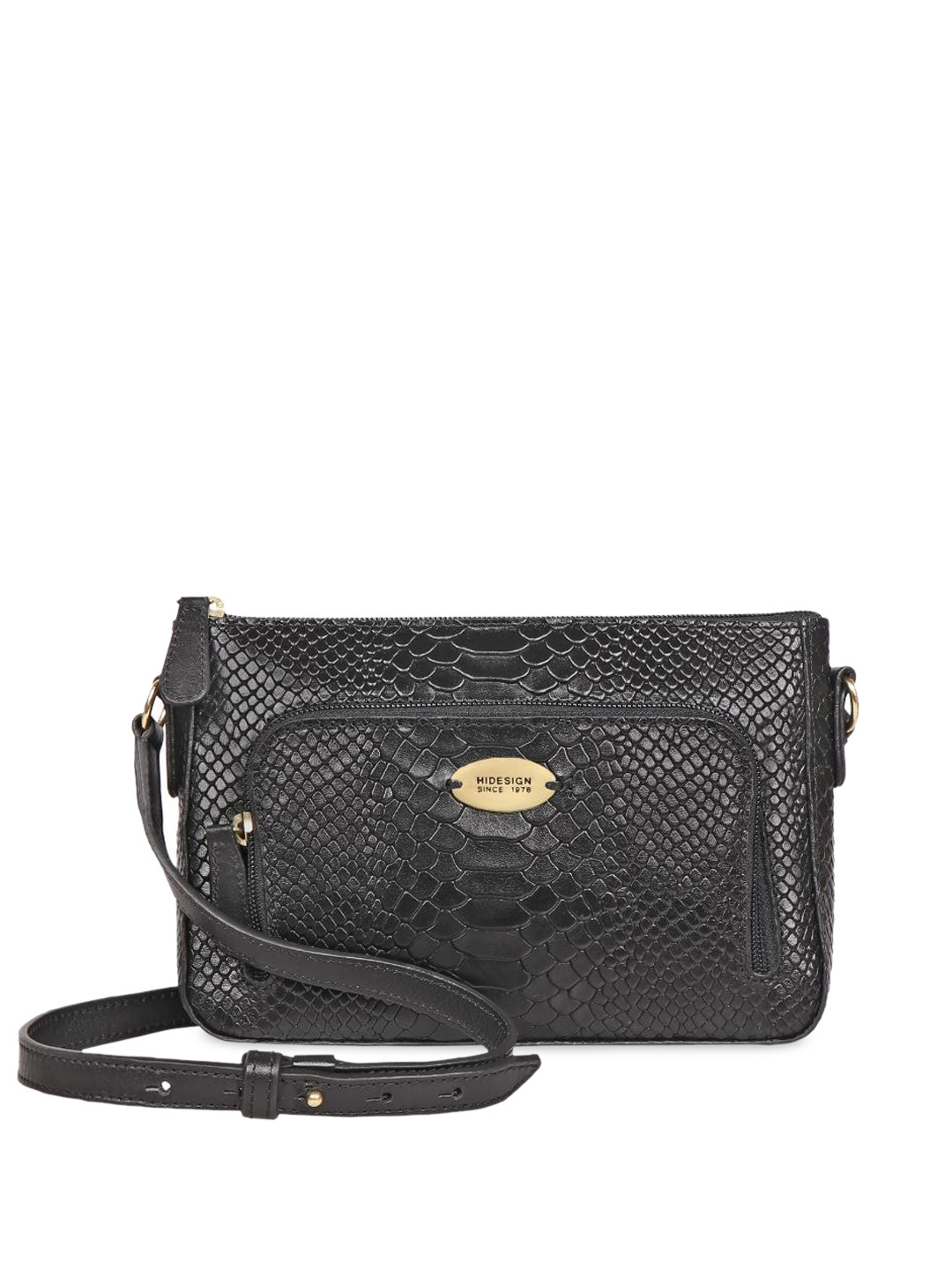 

Hidesign Women Textured Leather Sling Bag, Black