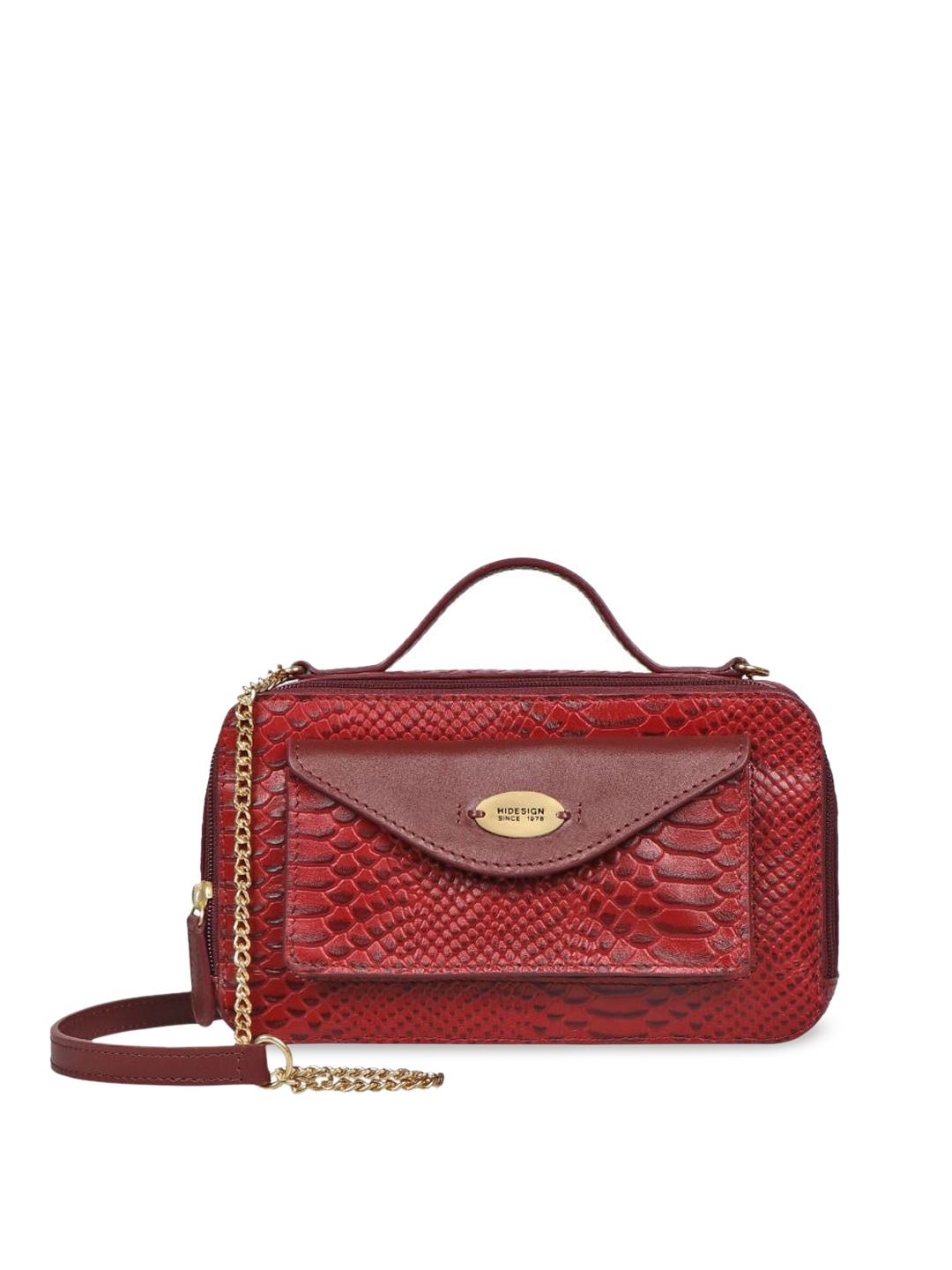 

Hidesign Women Textured Leather Satchel Bag, Red