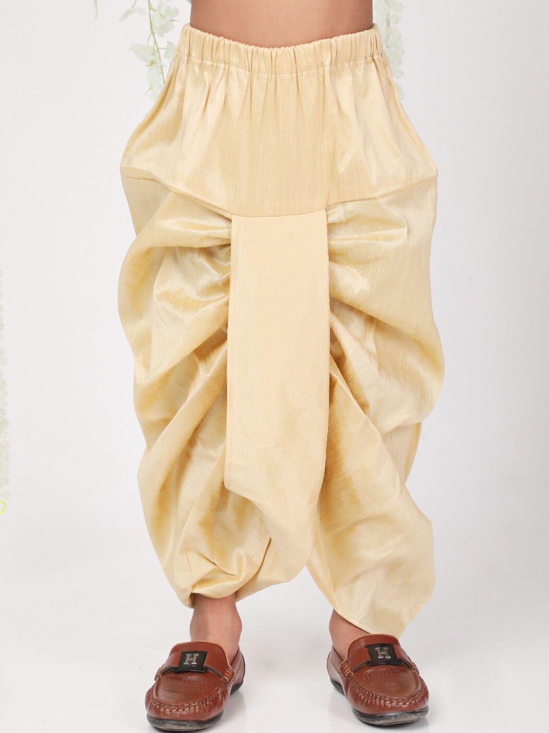 

KID1 Boys Mid-Rise Pleated Silk Dhoti Pant, Beige