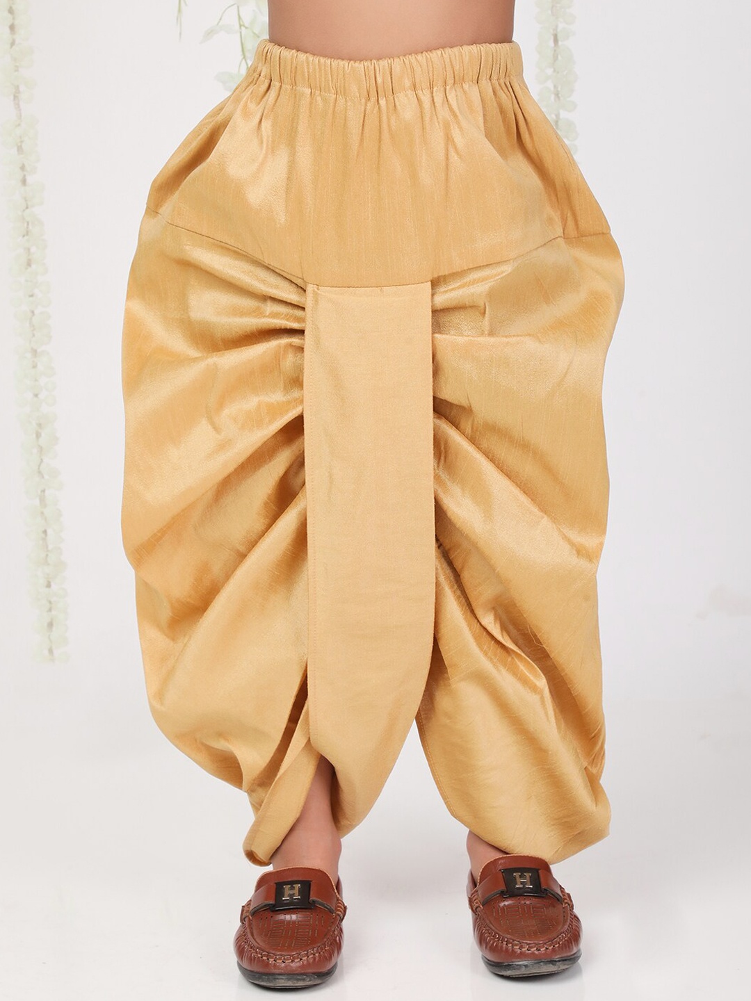 

KID1 Boys Mid Rise Pleated Silk Dhoti Pant, Gold
