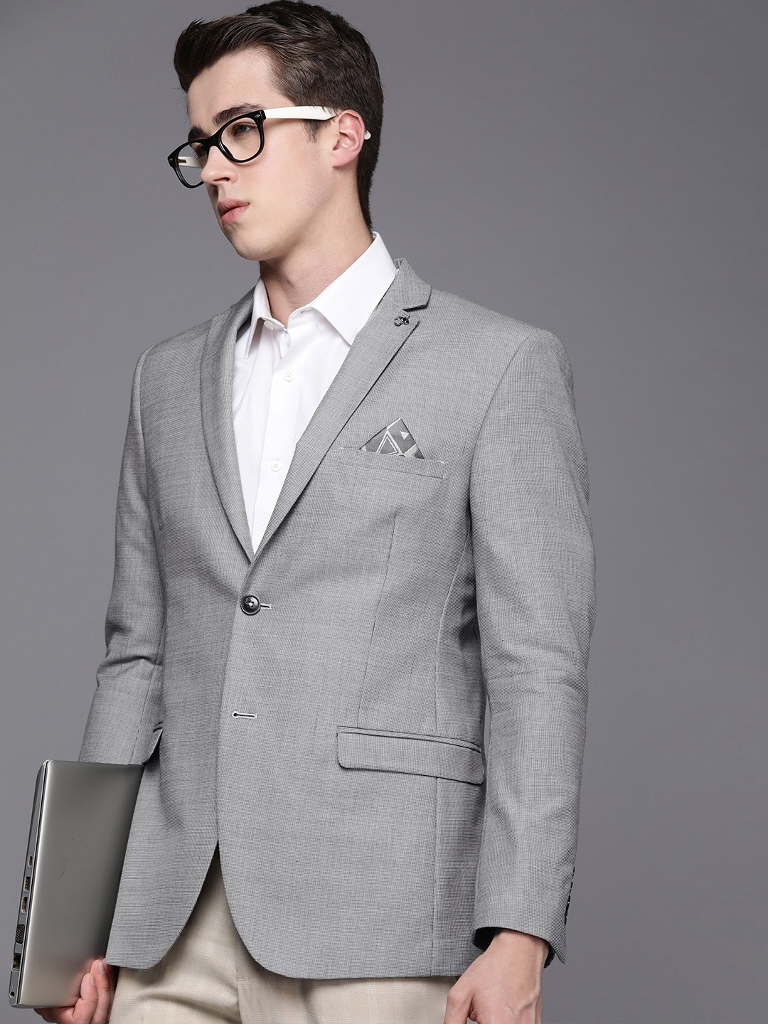 

Theme Self Design Single-Breasted Slim Fit Formal Blazer, Black