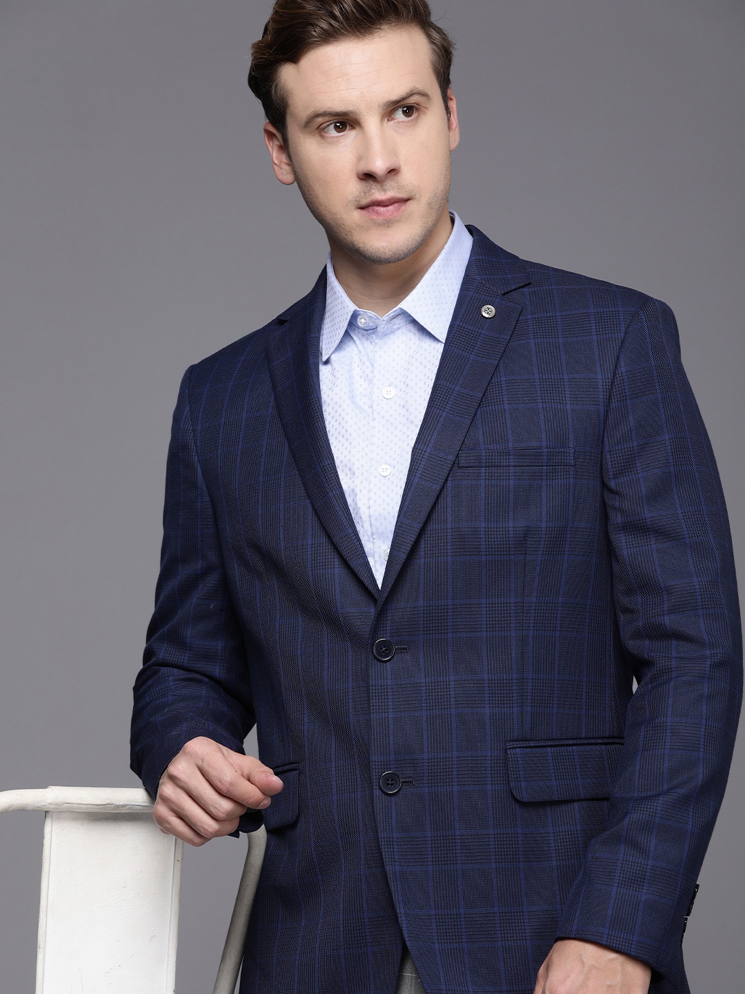 

Theme Checked Single-Breasted Regular Fit Formal Blazer, Blue