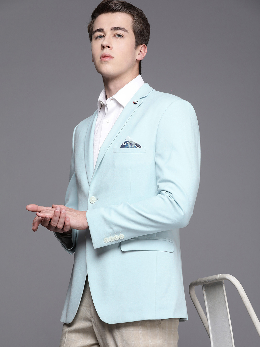 

Theme Self Design Single-Breasted Slim Fit Formal Blazer, Blue