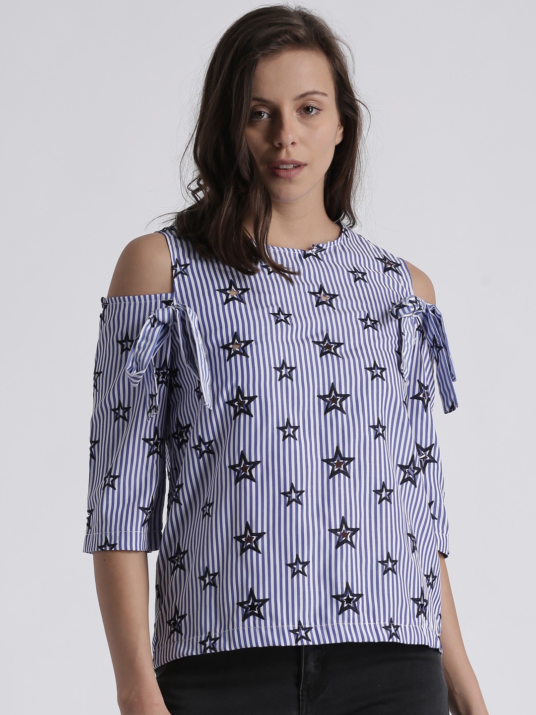 

Splash Women Blue & White Striped Top
