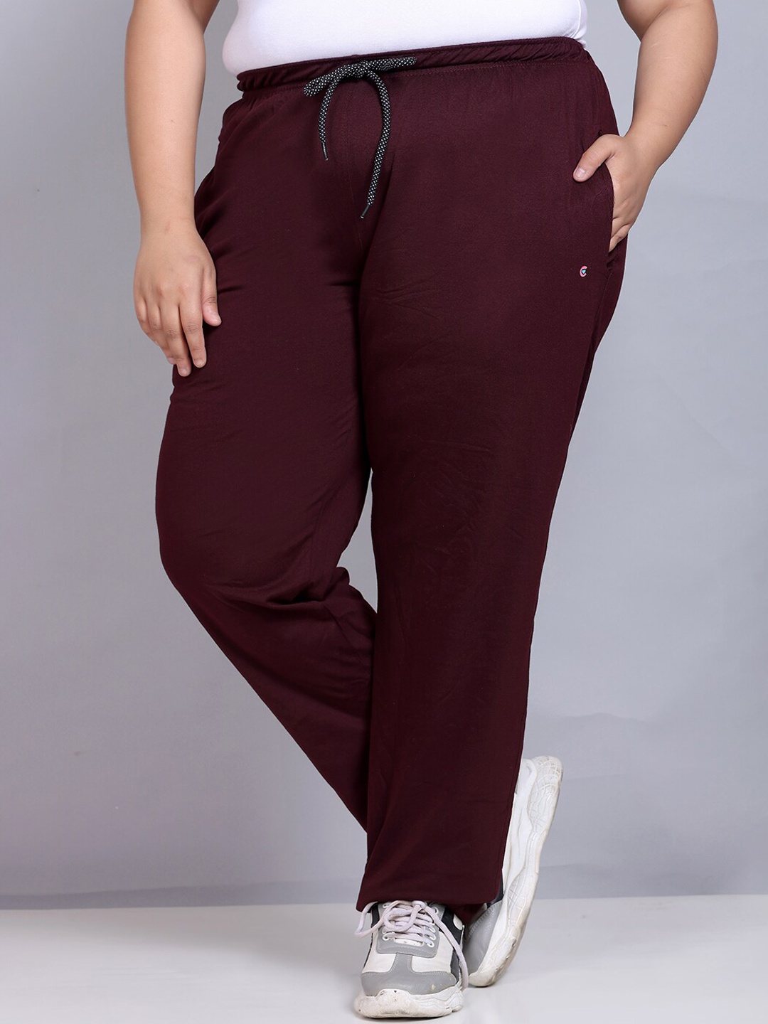 CUPID Women Plus Size Cotton Track Pants, Burgundy