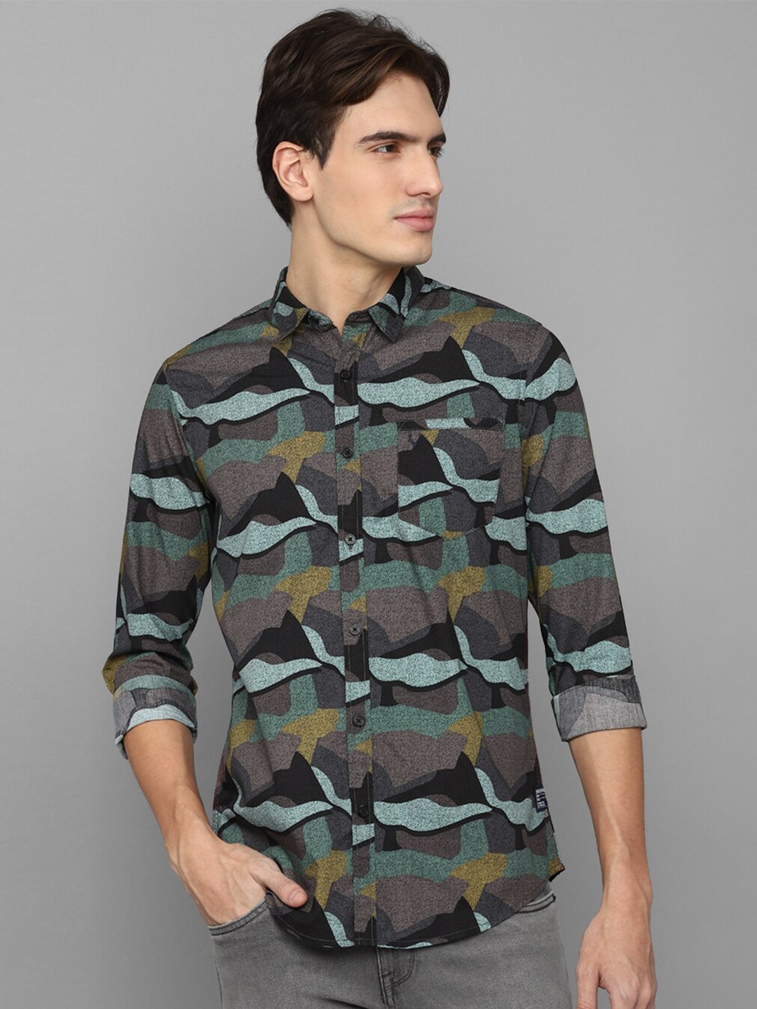 

Allen Solly Sport Spread Collar Abstract Printed Pure Cotton Casual Shirt, Grey