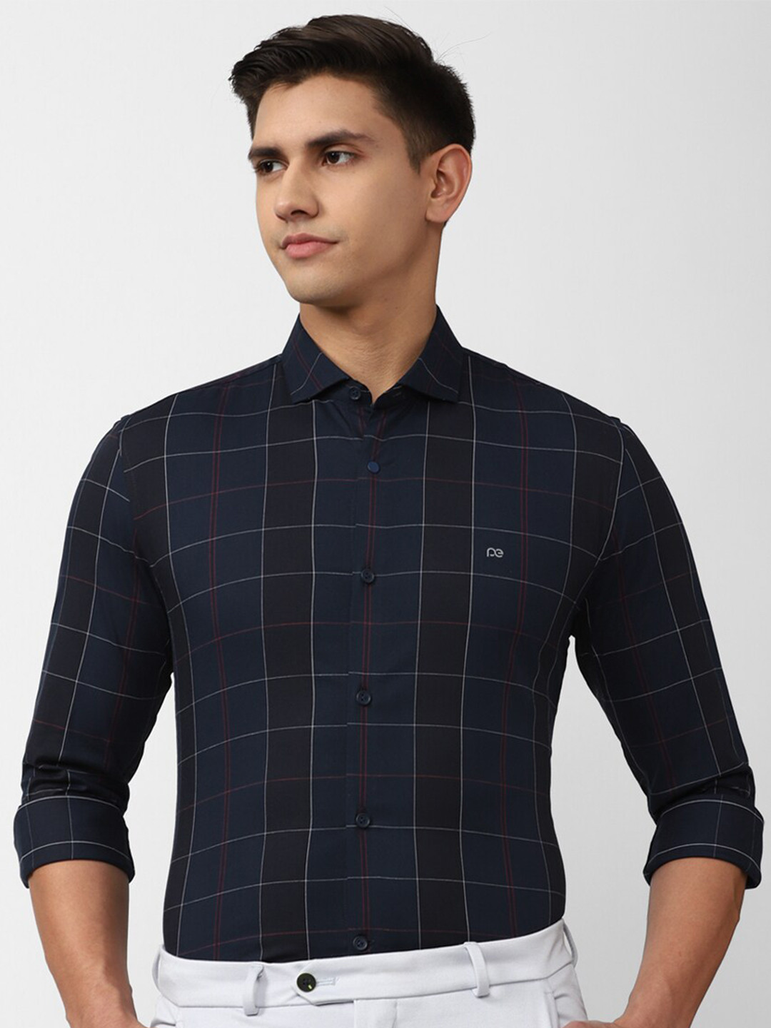 

Peter England Slim Fit Checked Formal Shirt, Navy blue