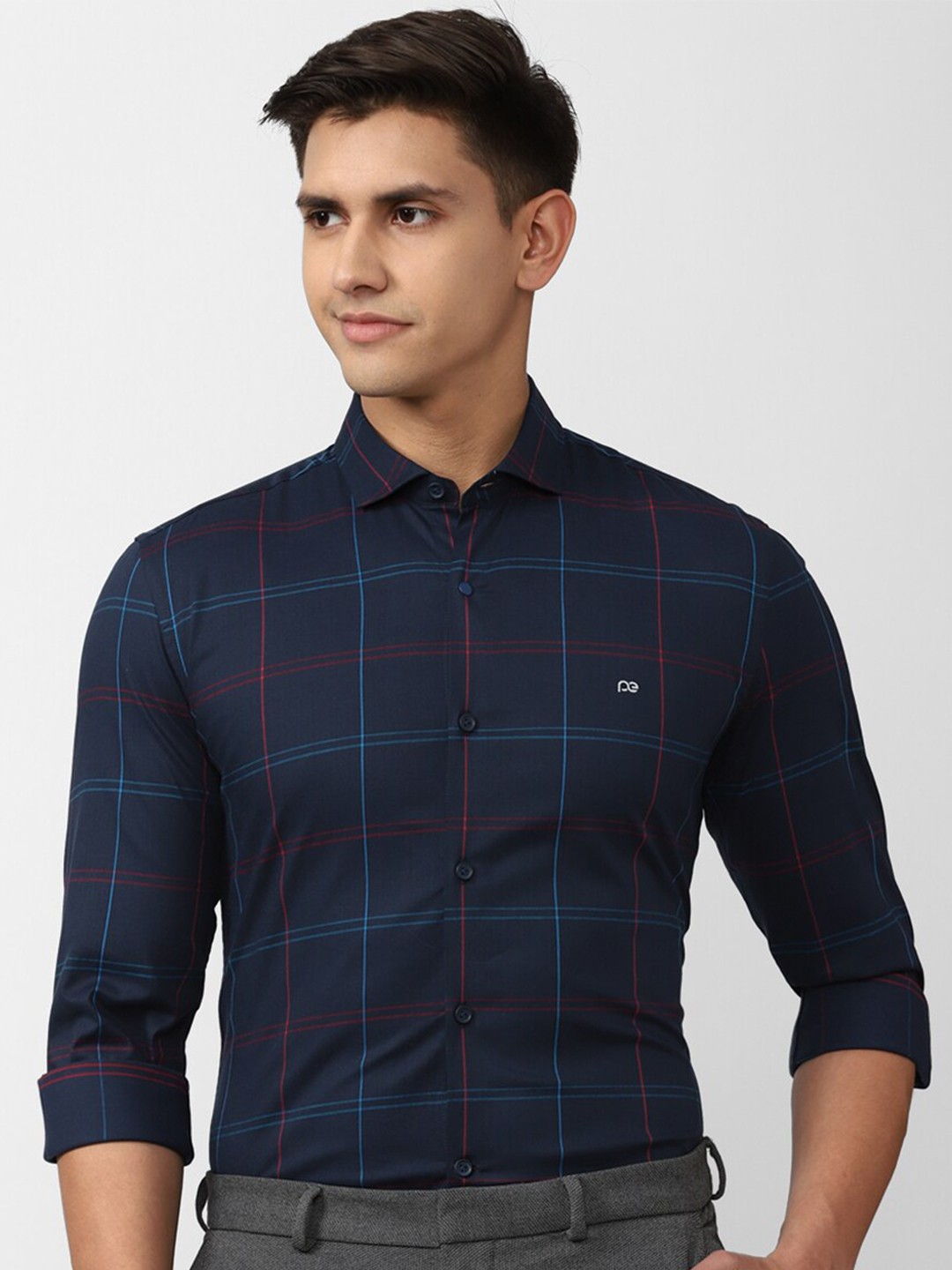 

Peter England Slim Fit Checked Formal Shirt, Navy blue