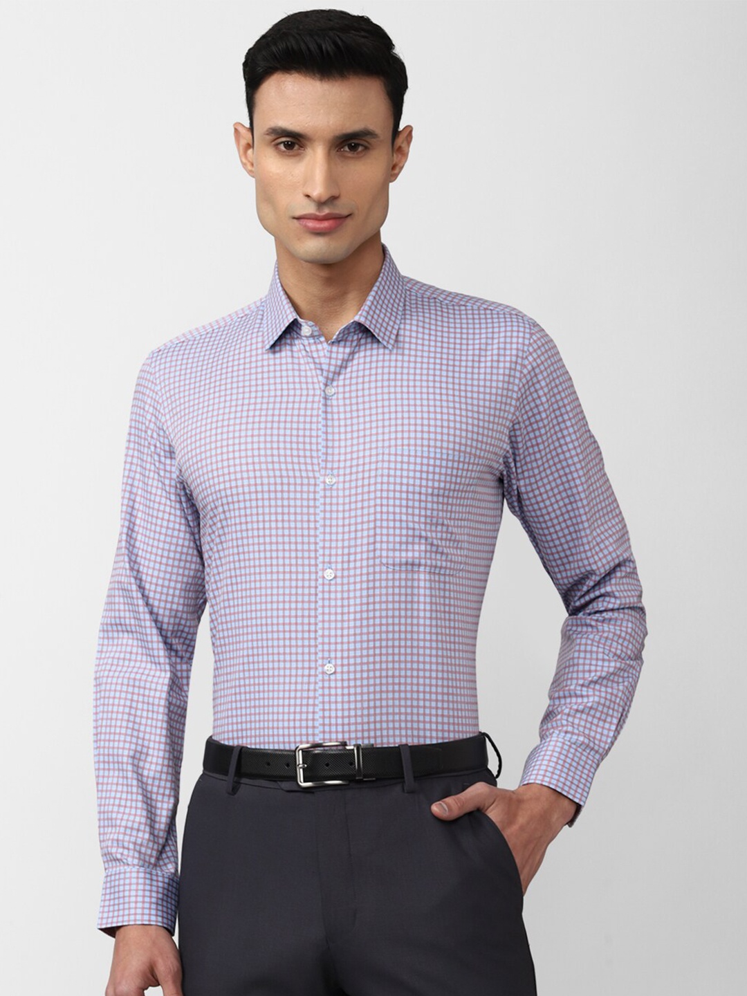 

Peter England Spread Collar Slim Fit Checked Cotton Formal Shirt, Blue