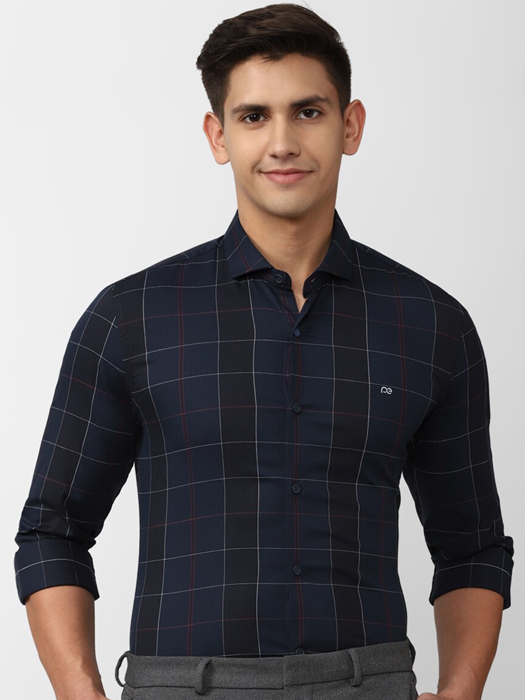 

Peter England Slim Fit Checked Formal Shirt, Navy blue