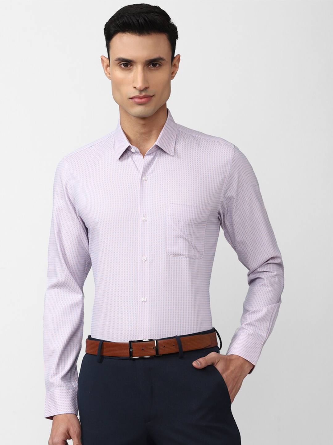 

Peter England Slim Fit Checked Pure Cotton Formal Shirt, Pink