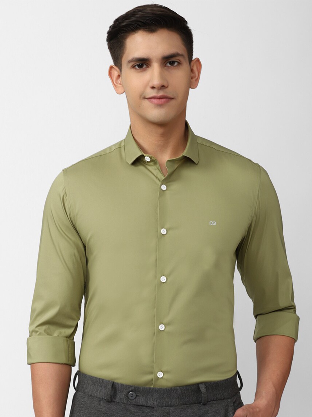 

Peter England Spread Collar Slim Fit Cotton Formal Shirt, Olive