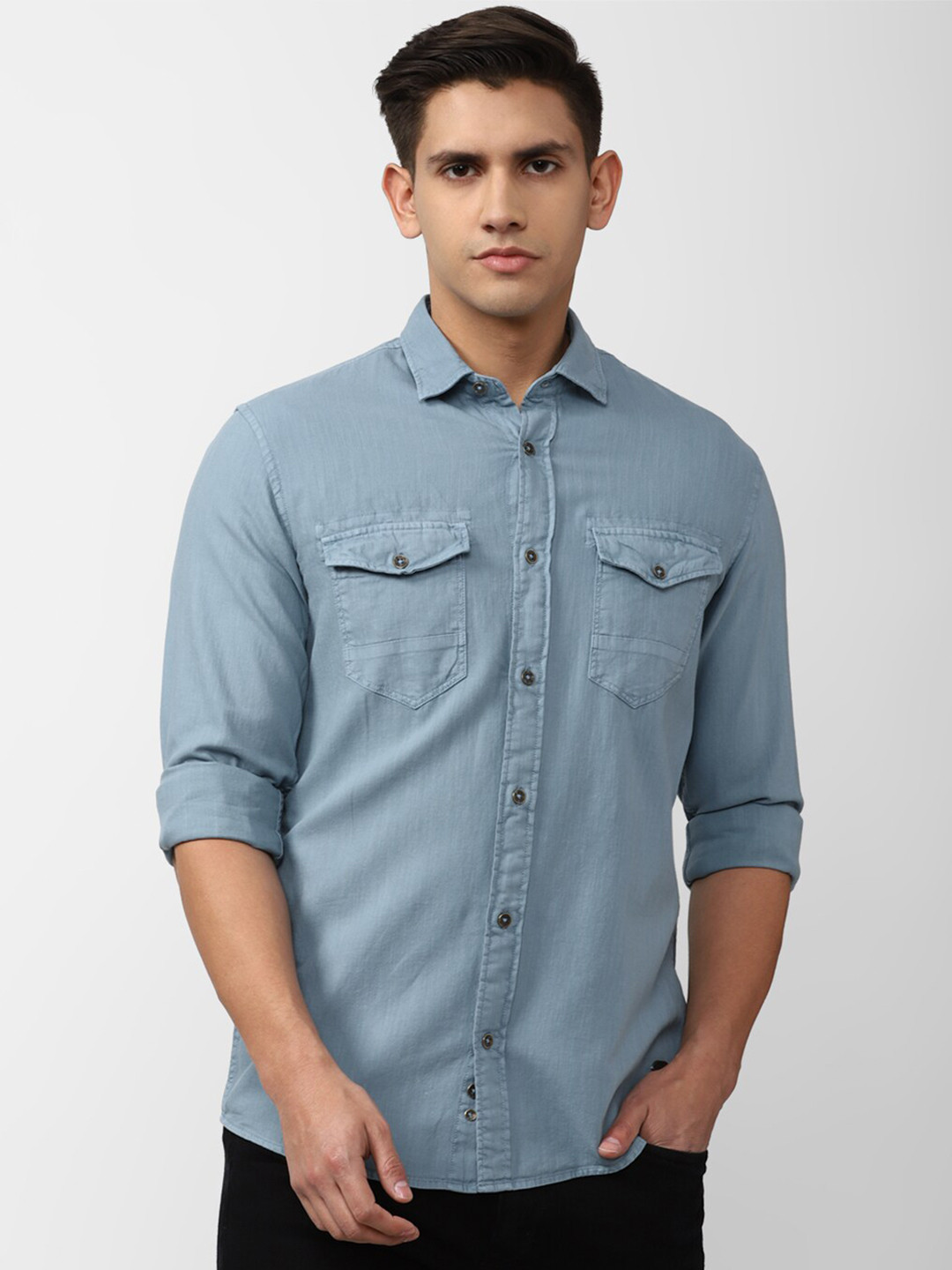 

Peter England Casuals Spread Collar Slim Fit Cotton Casual Shirt, Blue