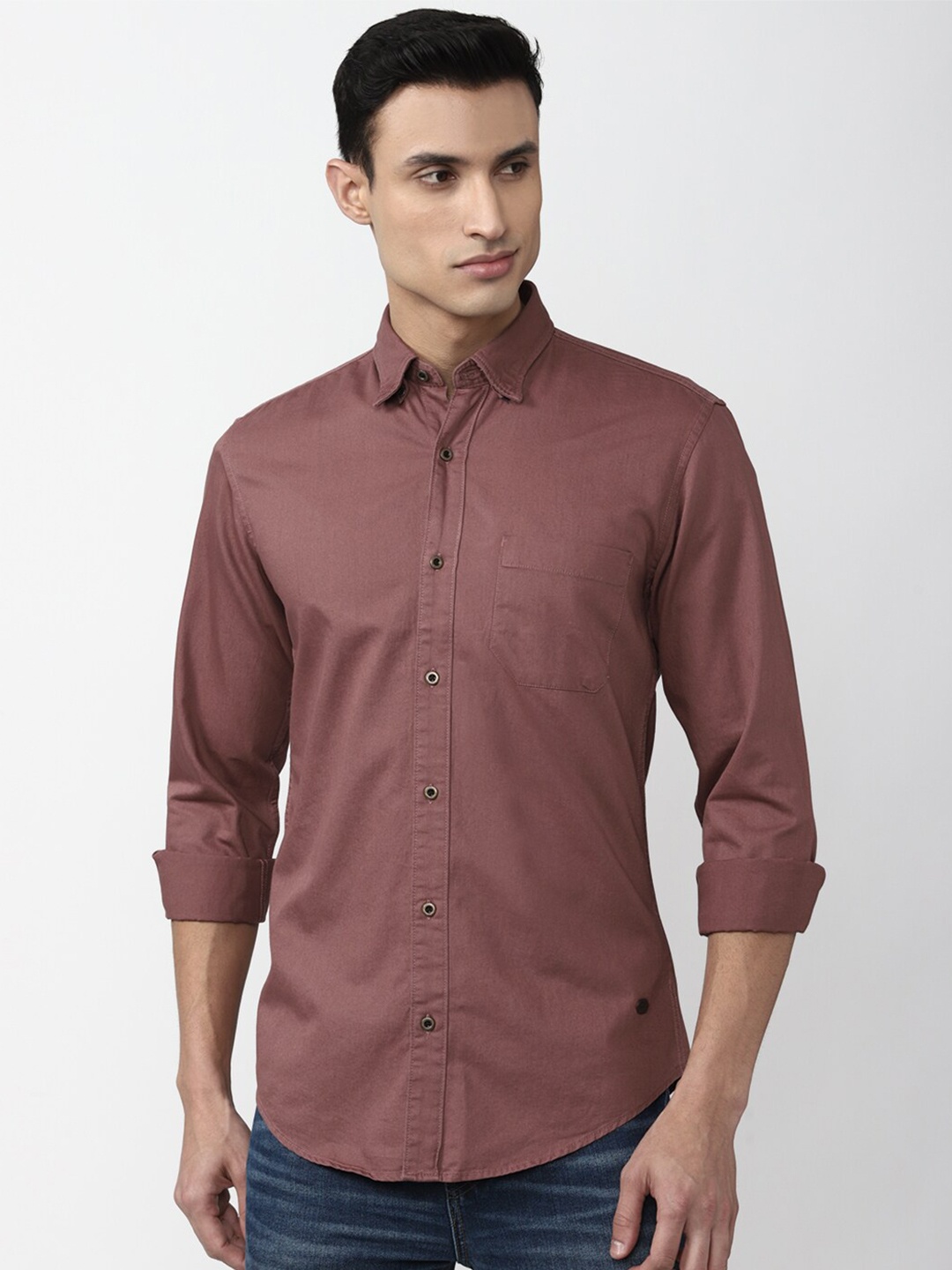 

Peter England Casuals Men Cotton Long Sleeves Slim Fit Casual Shirt, Brown