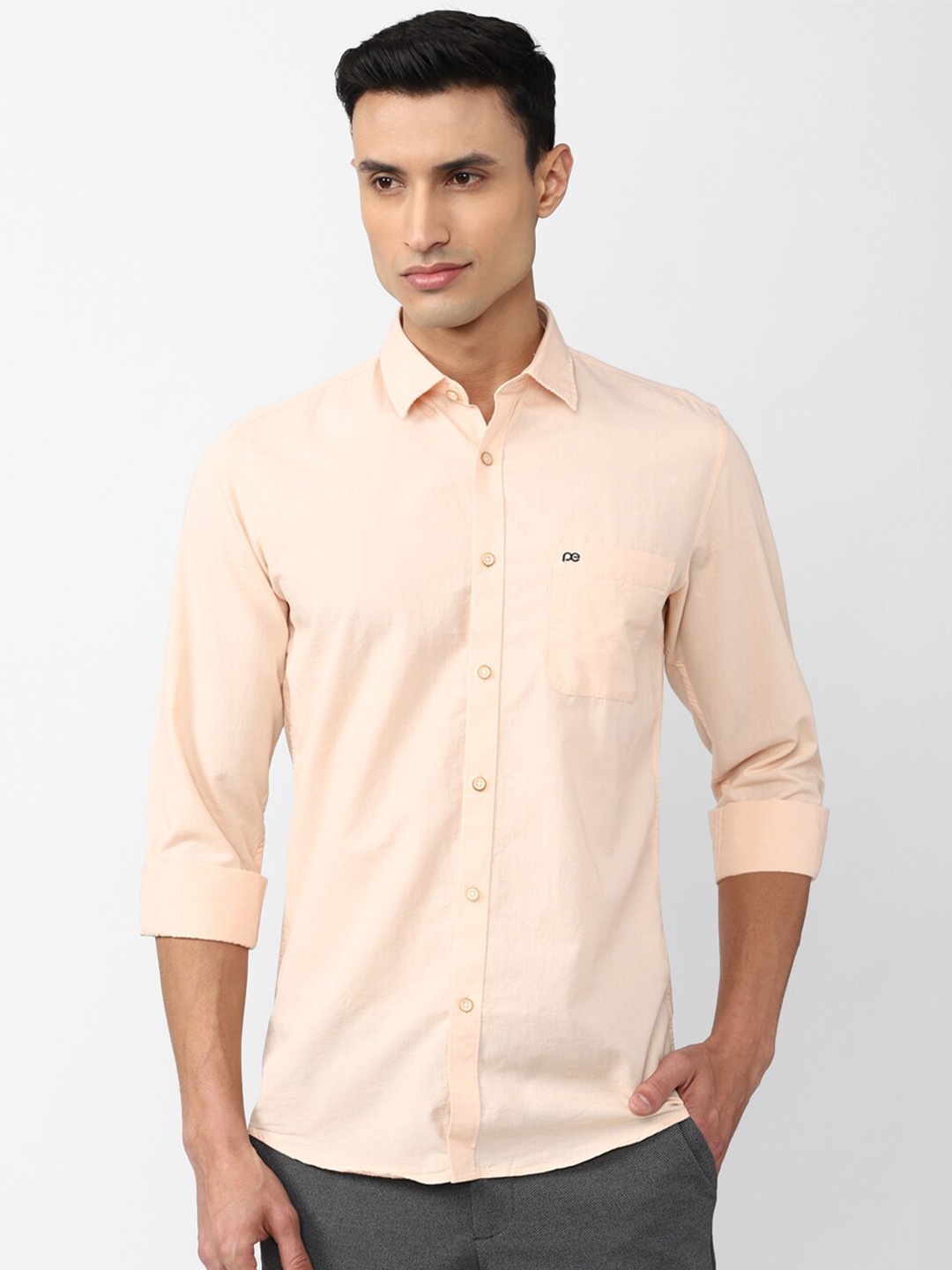 

Peter England Casuals Slim Fit Spread Collar Cotton Casual Shirt, Beige