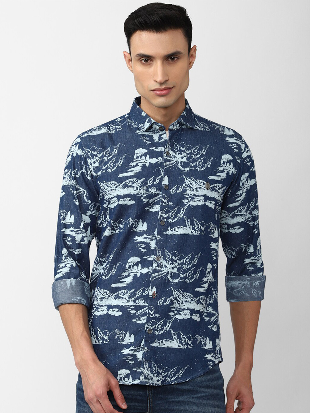 

Peter England Casuals Slim Fit Graphic Printed Cotton Casual Shirt, Blue