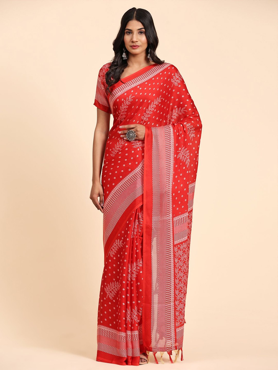 

AVANSHEE Floral Printed Poly Chiffon Saree, Red