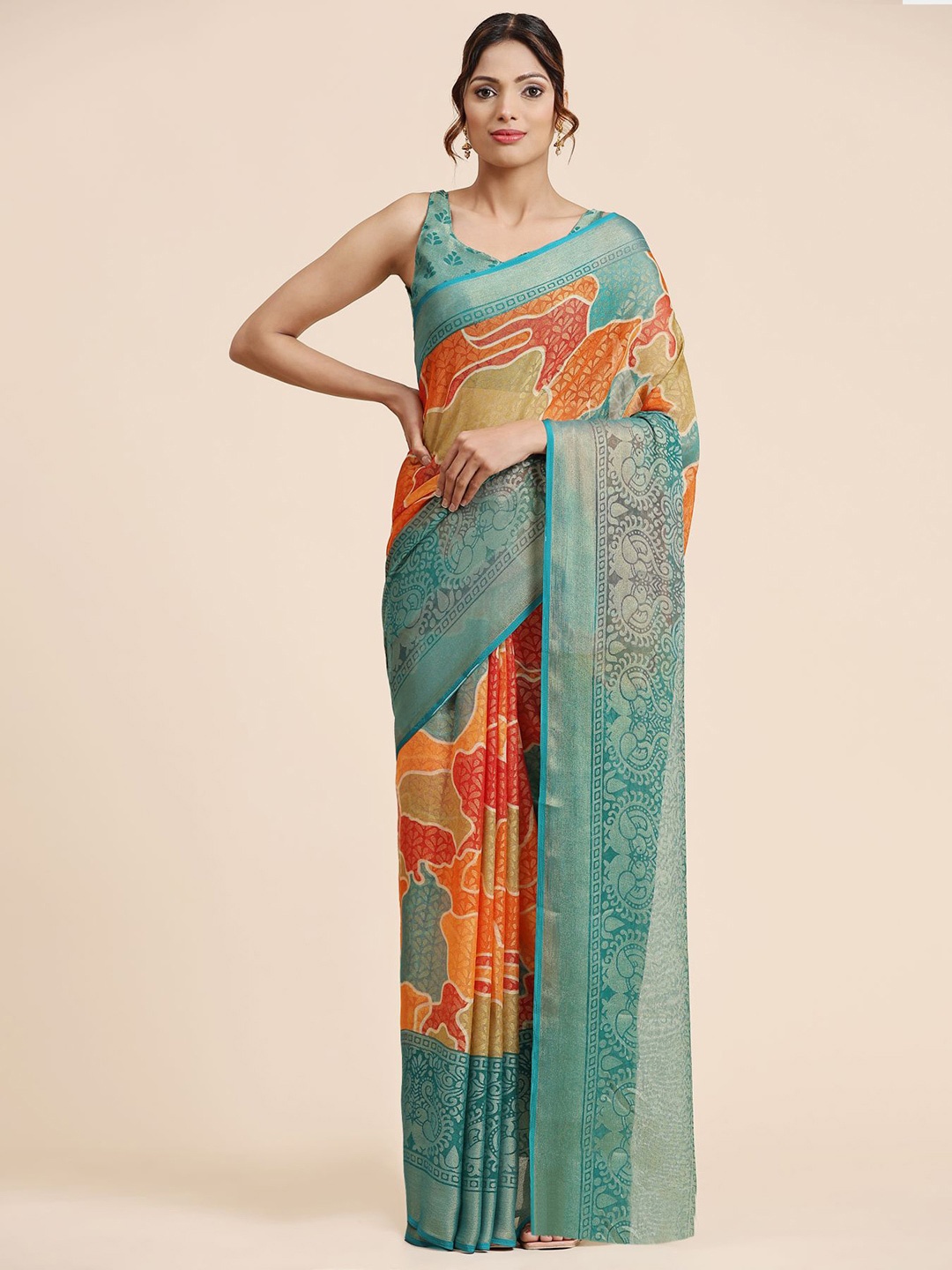 

AVANSHEE Floral Printed Brasso Saree, Blue