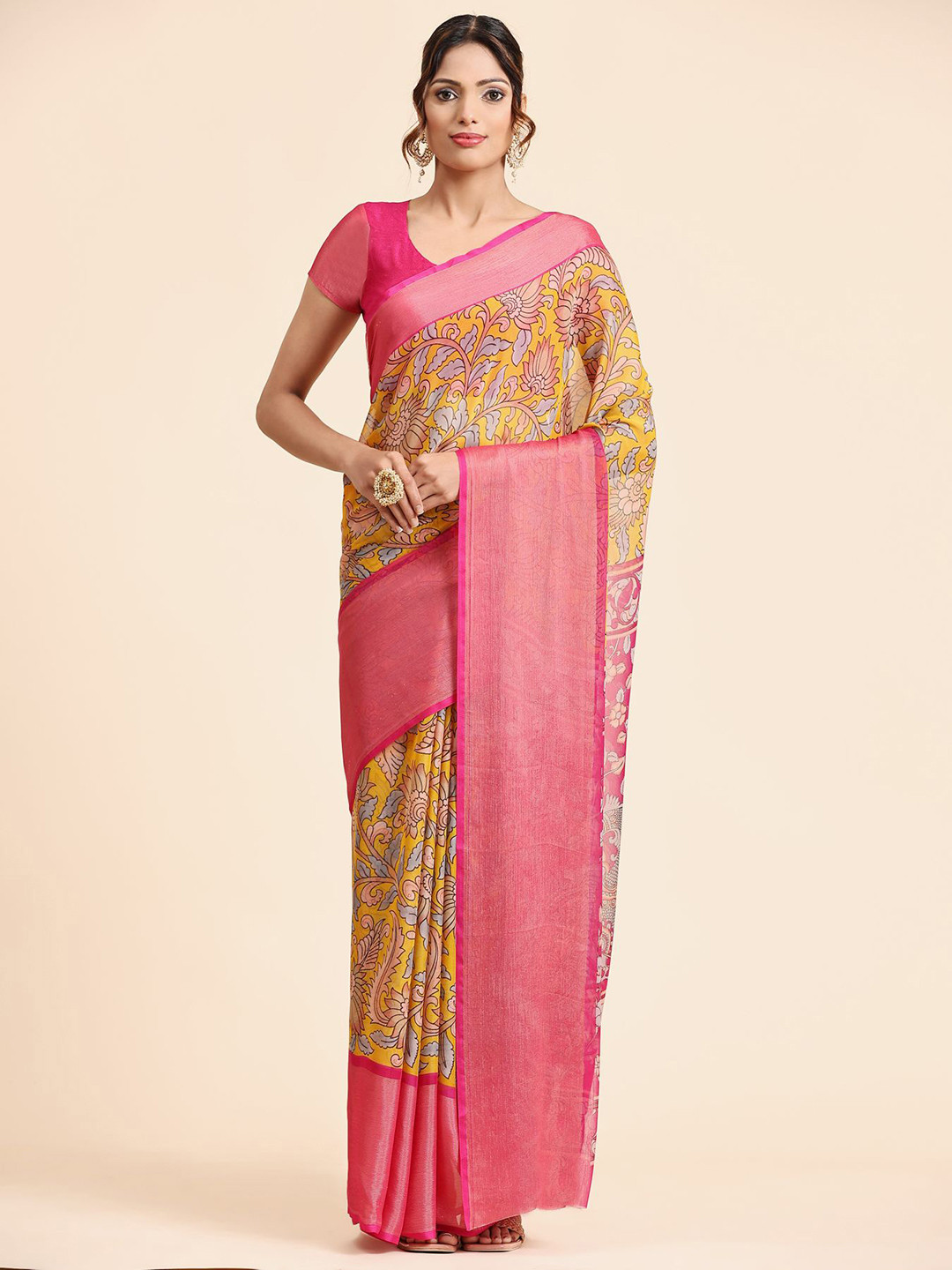 

AVANSHEE Floral Printed Pure Chiffon Saree, Yellow