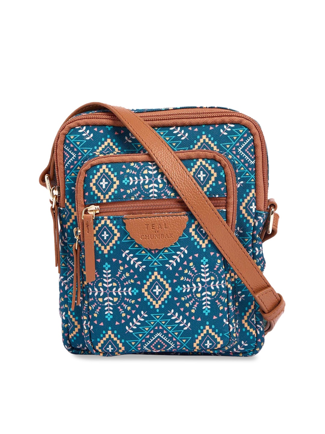 

TEAL BY CHUMBAK Ethnic Motifs Printed Sling Bag, Brown