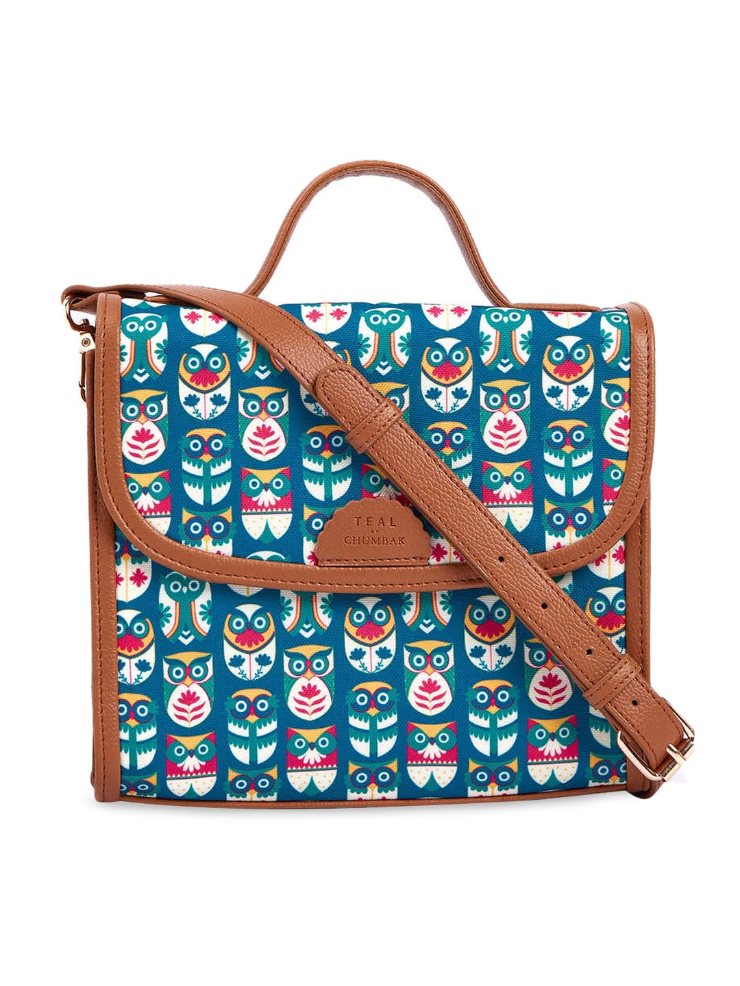 

TEAL BY CHUMBAK Graphic Printed Satchel Bag, Turquoise blue