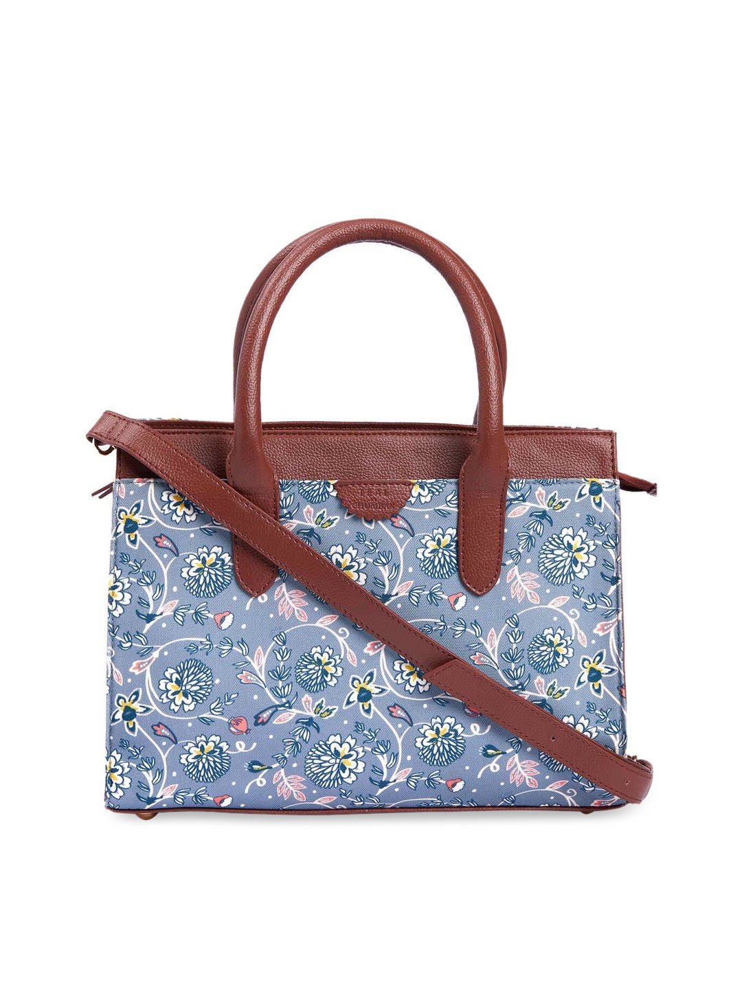 

TEAL BY CHUMBAK Two Handles Floral Printed Structured Handheld Bag, Grey