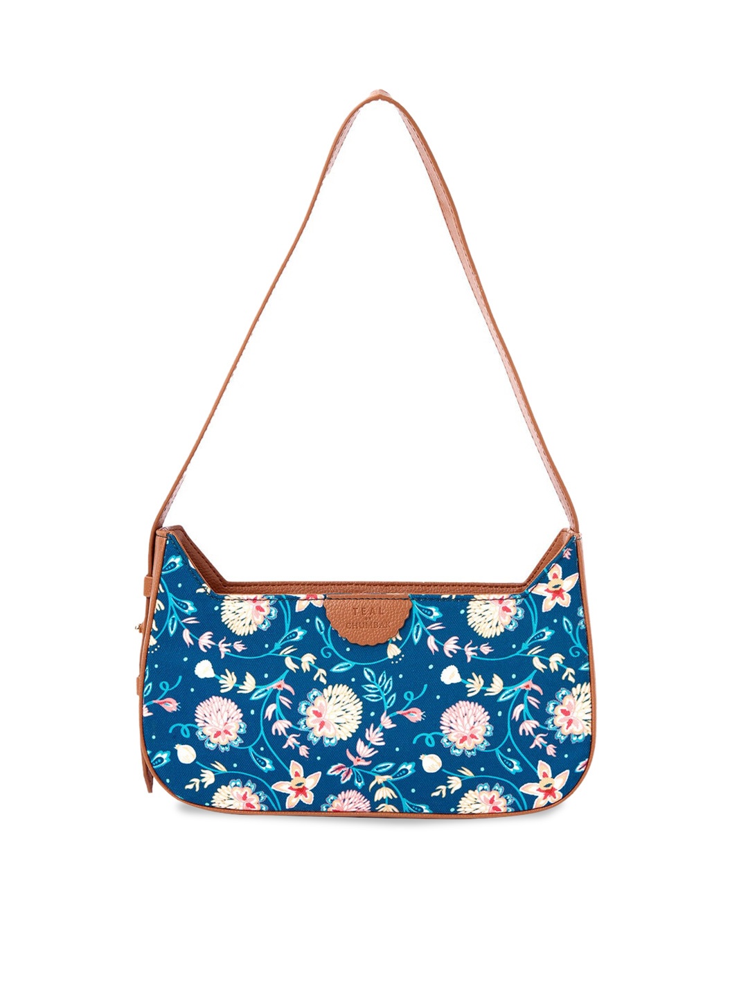 

TEAL BY CHUMBAK Floral Printed Structured Handheld Bag, Blue