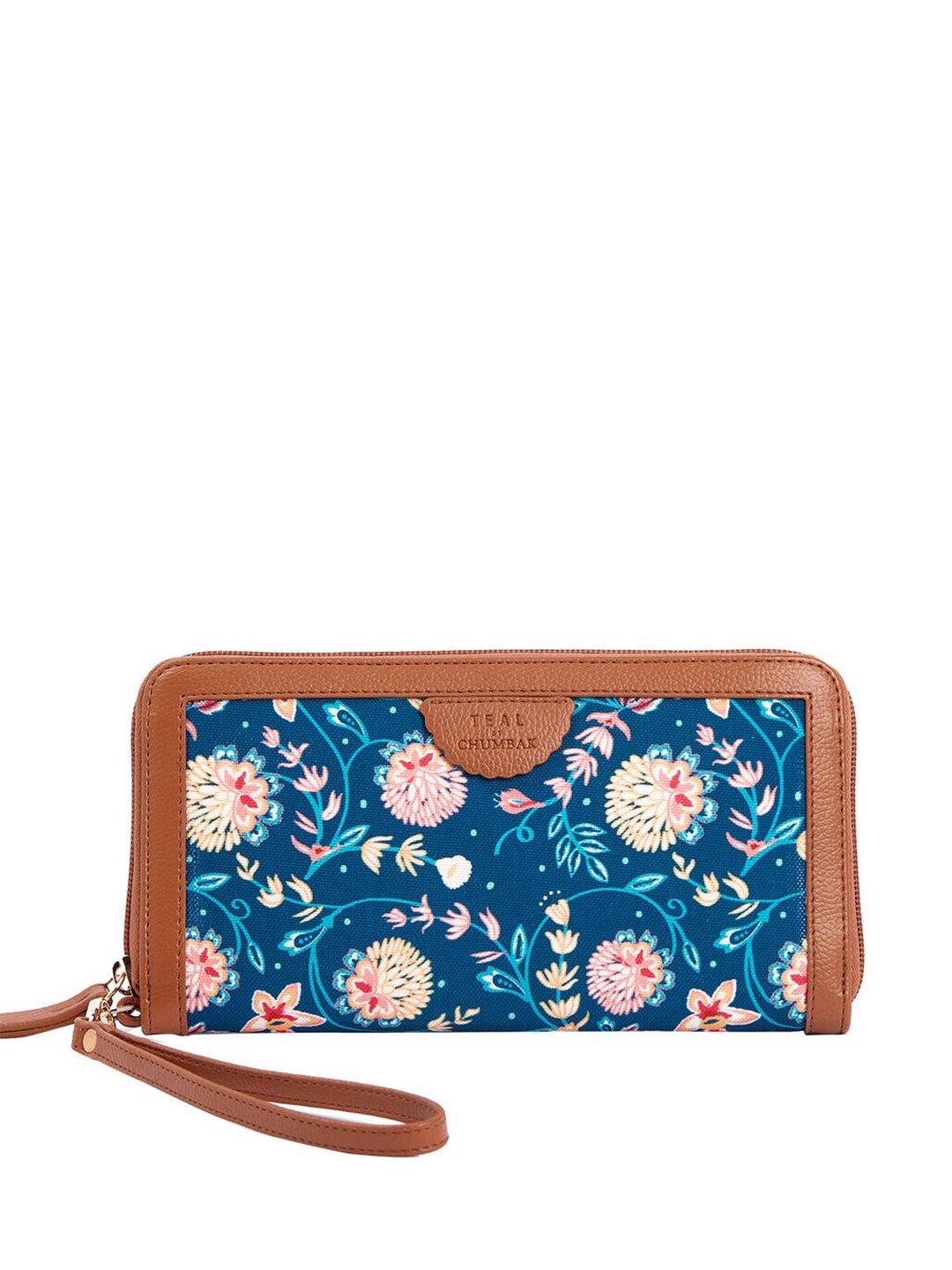 

TEAL BY CHUMBAK Women Floral Printed Canvas Zip Around Wallet, Blue