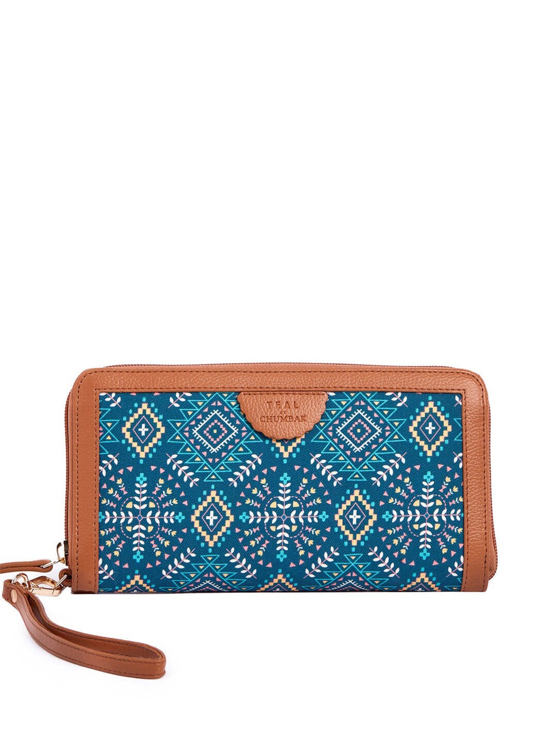 

TEAL BY CHUMBAK Women Floral Printed Canvas Zip Around Wallet, Navy blue