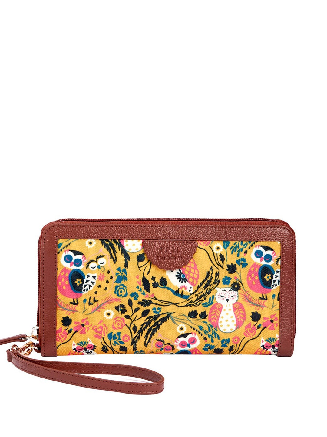 

TEAL BY CHUMBAK Women Printed Canvas Zip Around Wallet With SD Card Holder, Orange