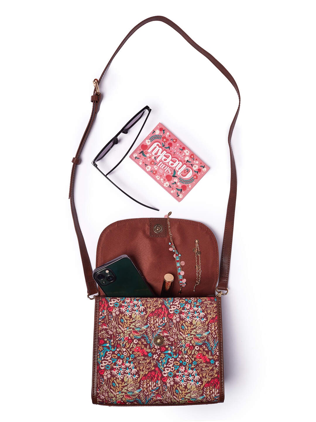 

TEAL BY CHUMBAK Floral Printed Sling Bag, Brown