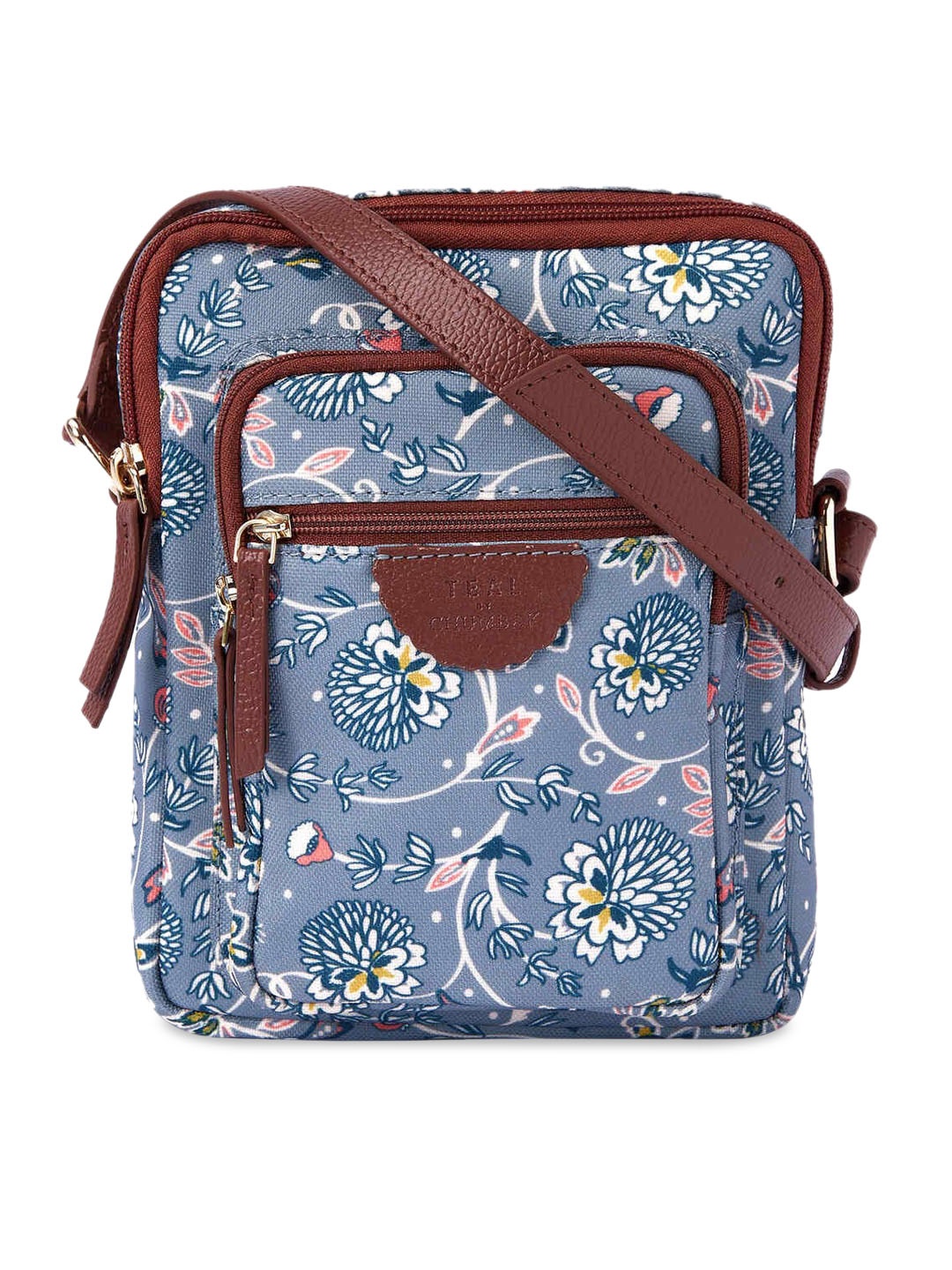 

TEAL BY CHUMBAK Floral Printed Sling Bag, Grey
