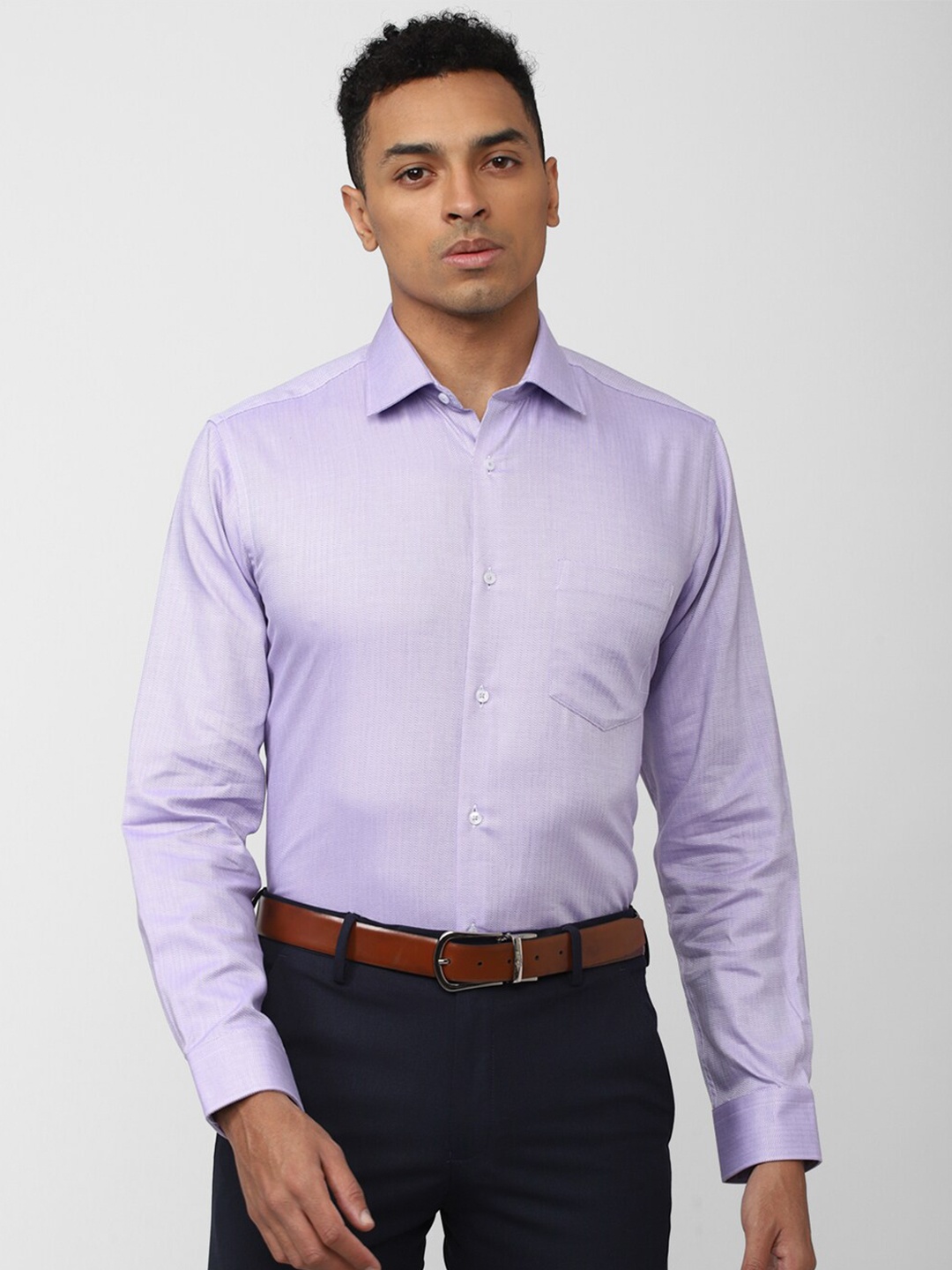 

Van Heusen Self Design Spread Collar Cotton Formal Shirt, Purple