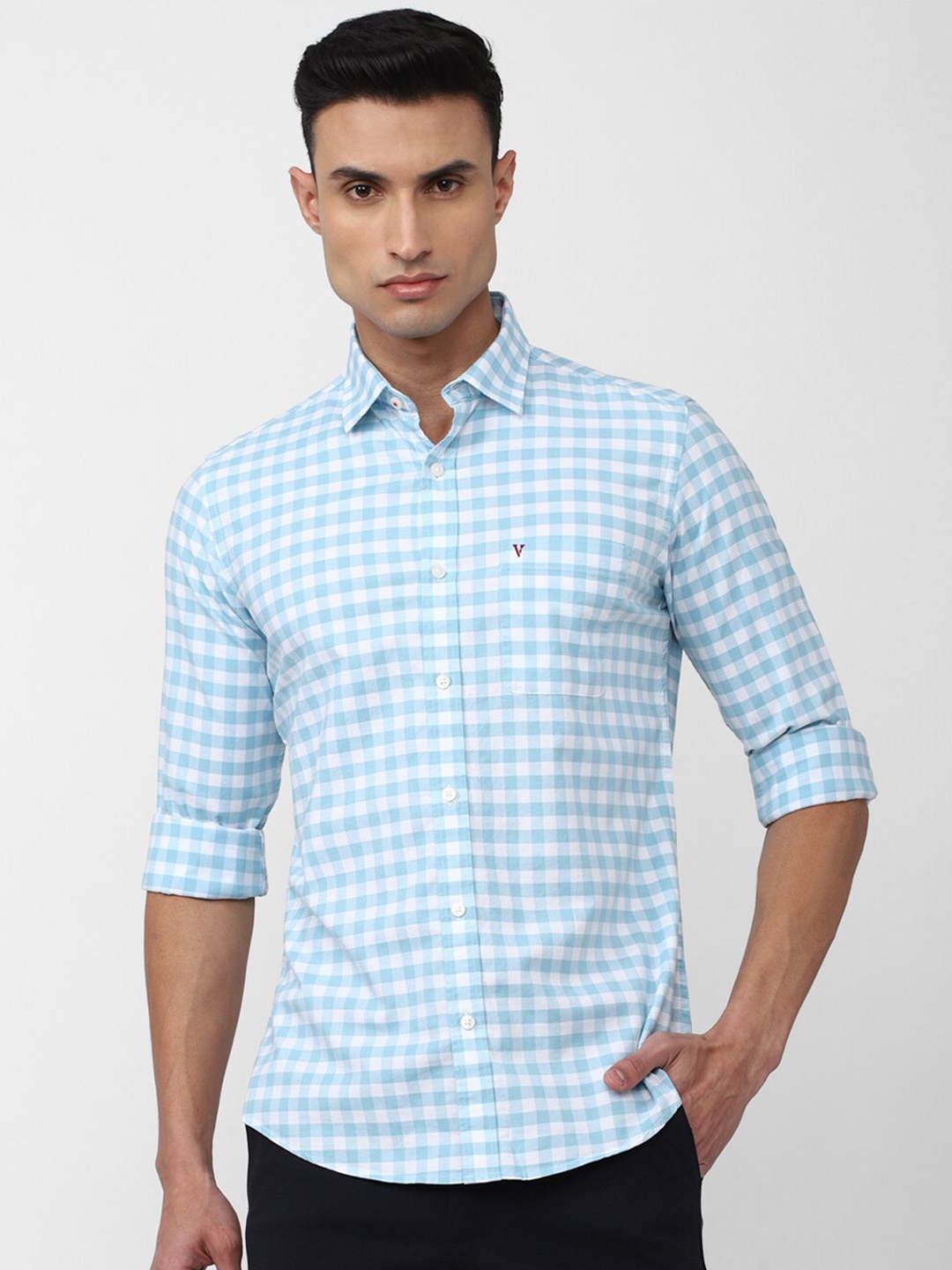 

Van Heusen Sport Checked Pure Cotton Slim Fit Casual Shirt, Blue